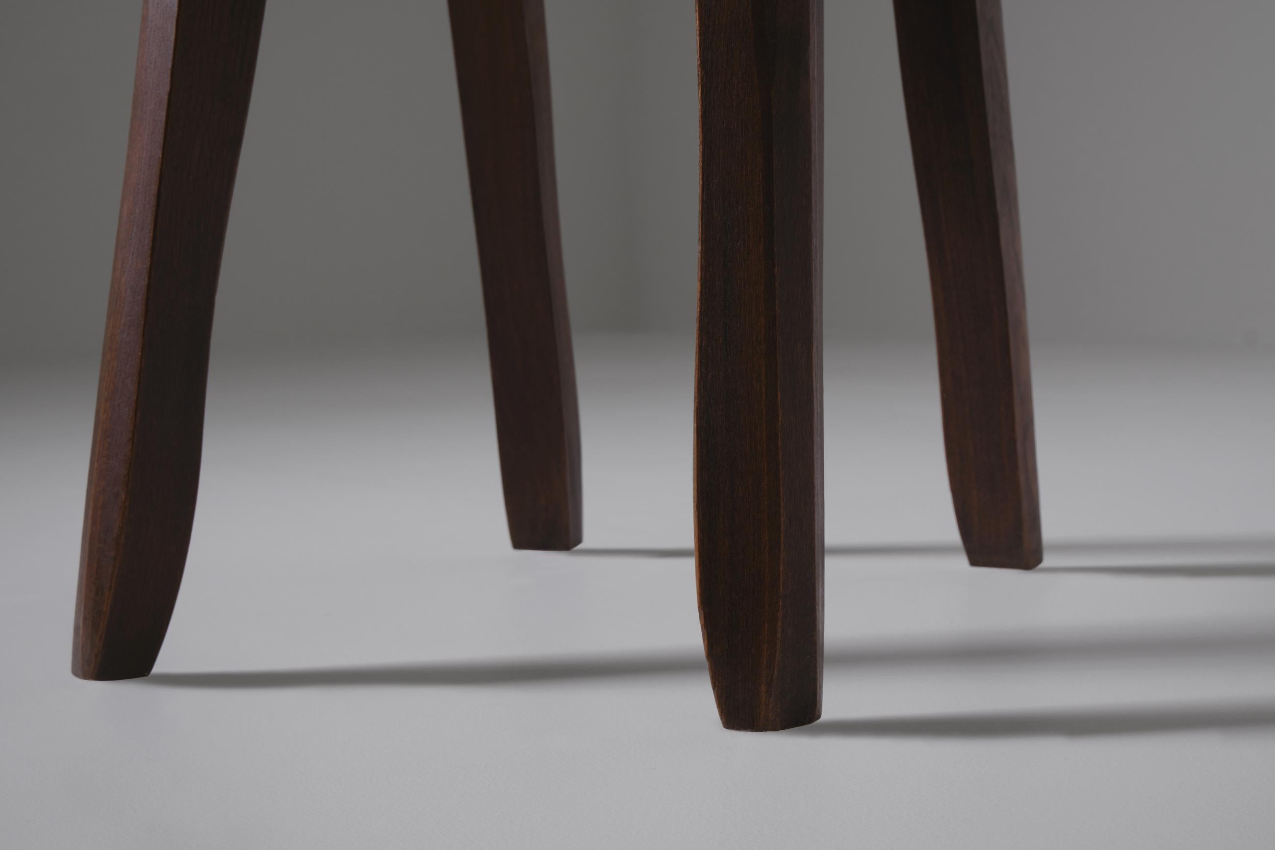 Mid-Century Modern French Sculptural Dining Chairs in Stained Elm