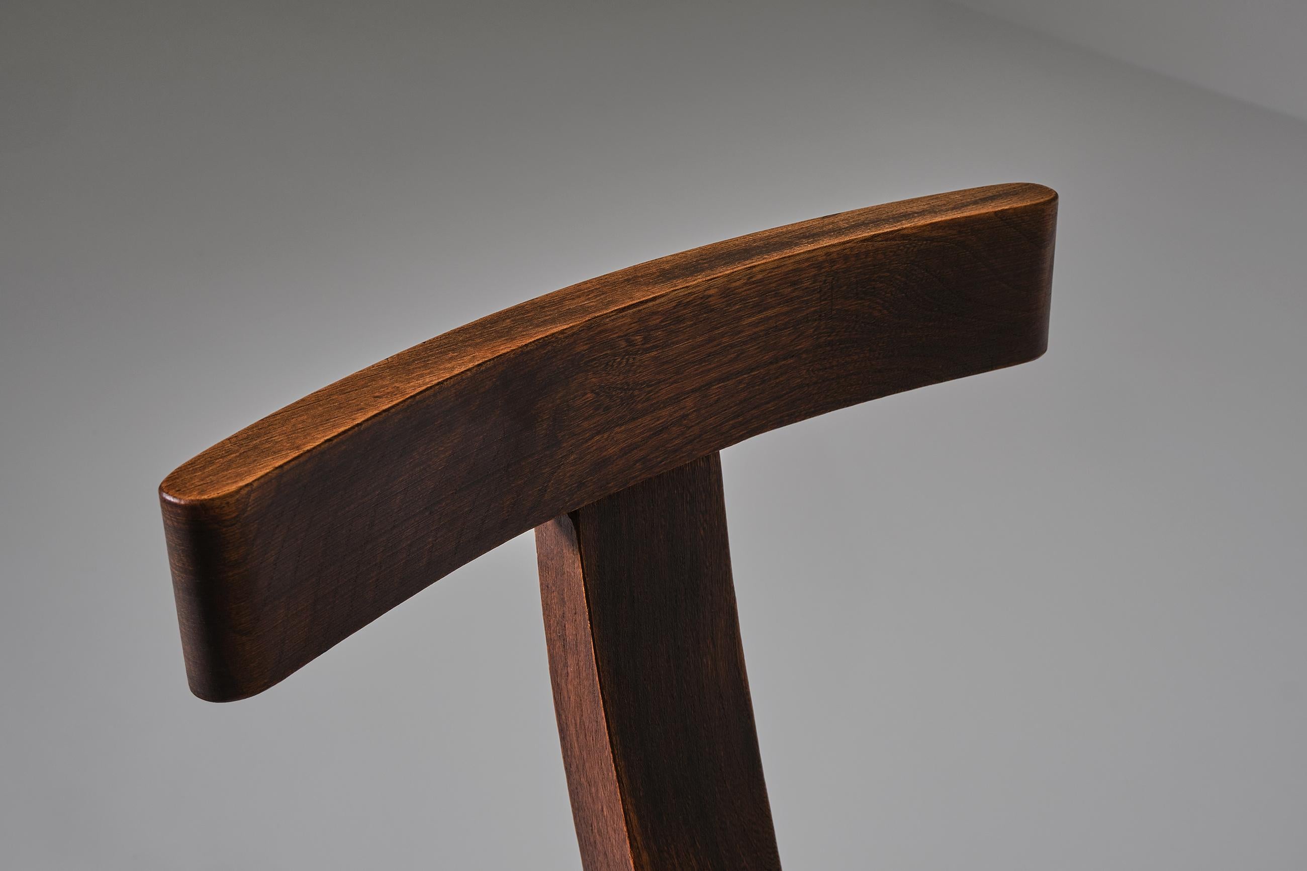 French Sculptural Dining Chairs in Stained Elm 3