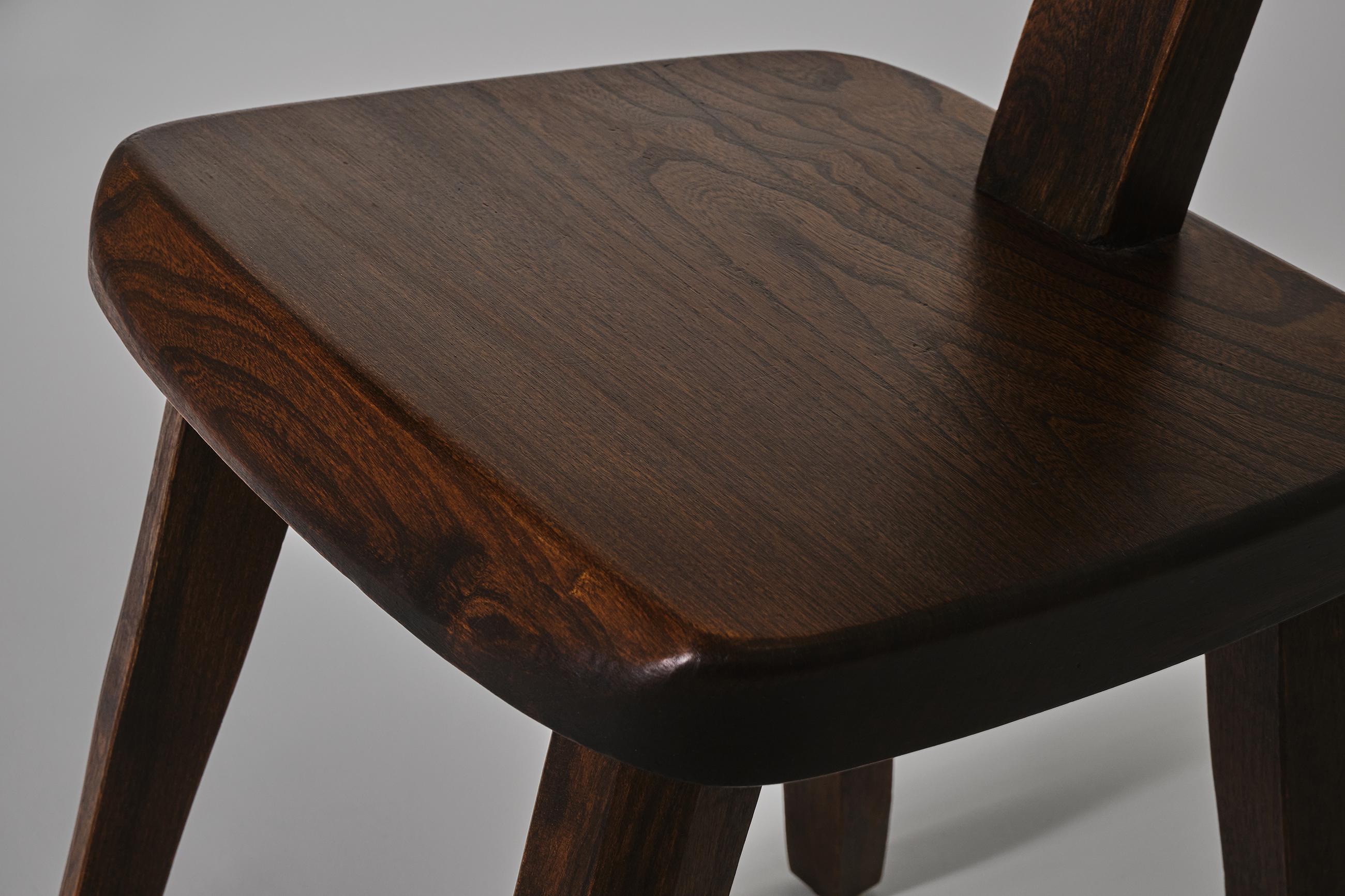 French Sculptural Dining Chairs in Stained Elm 4