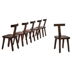 French Sculptural Dining Chairs in Stained Elm