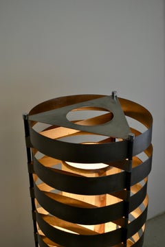 French Sculptural Floor Lamp in the Style of Max Sauze, Brushed Metal, 1970s