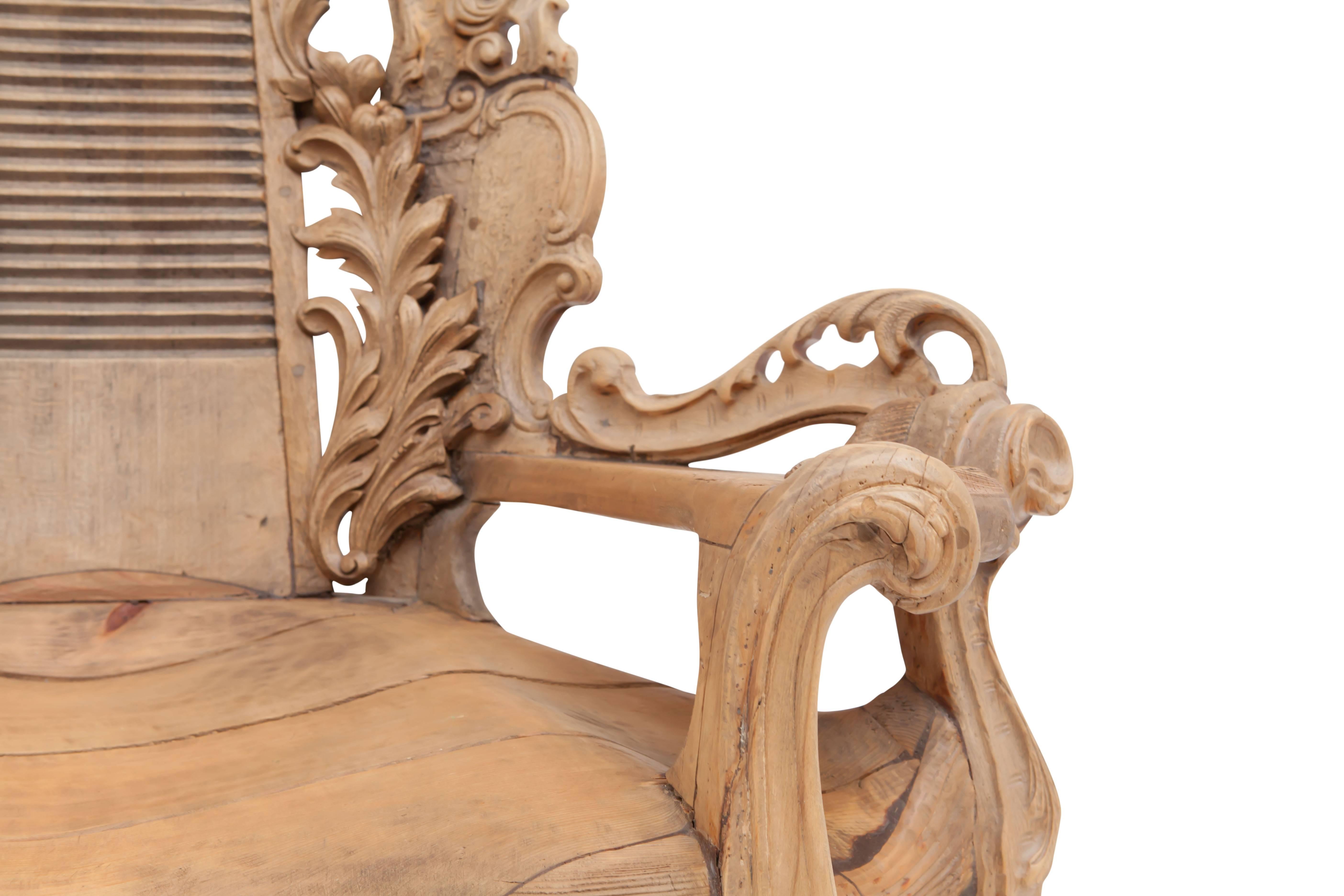Folk Art French Sculptural Oak Throne Chair