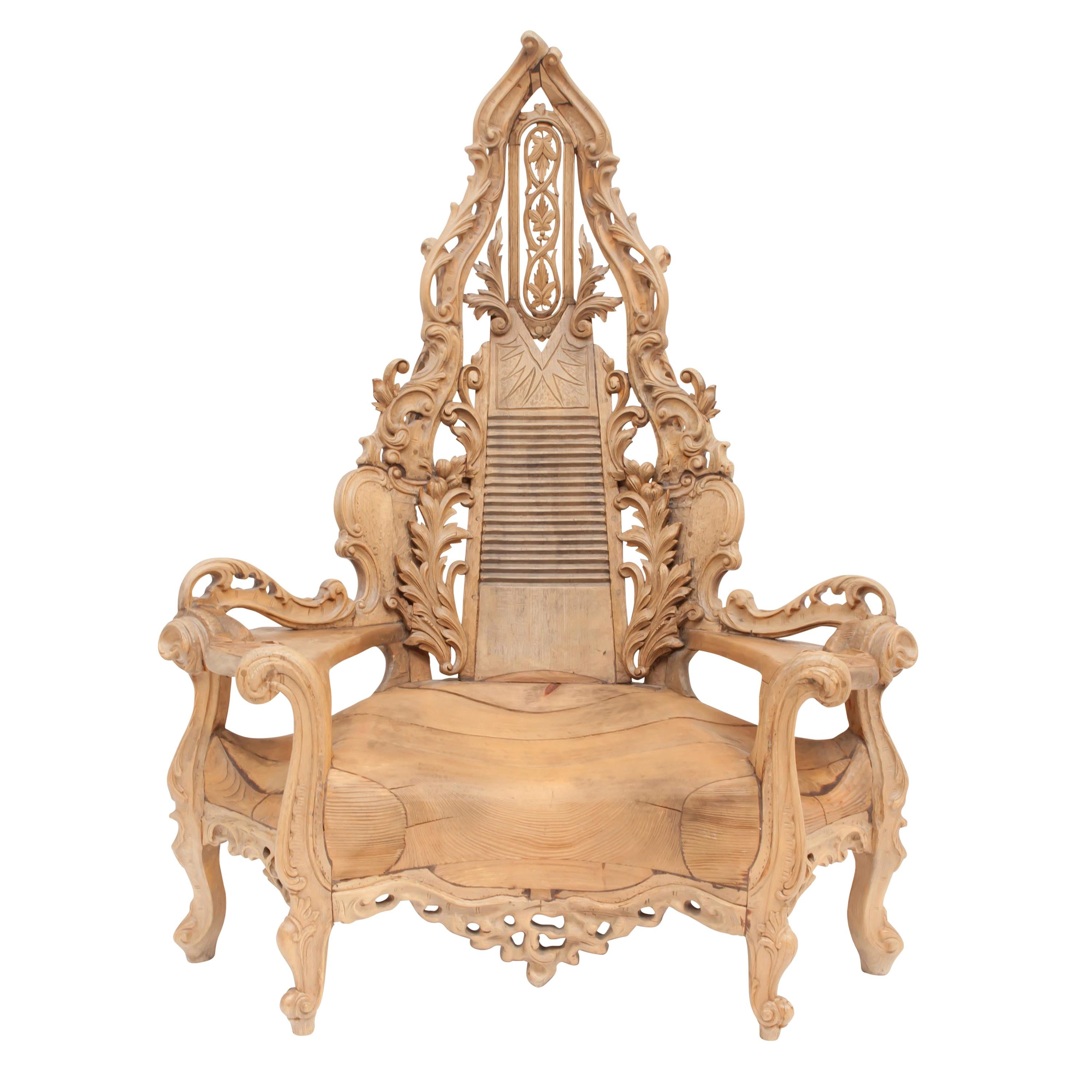 French Sculptural Oak Throne Chair