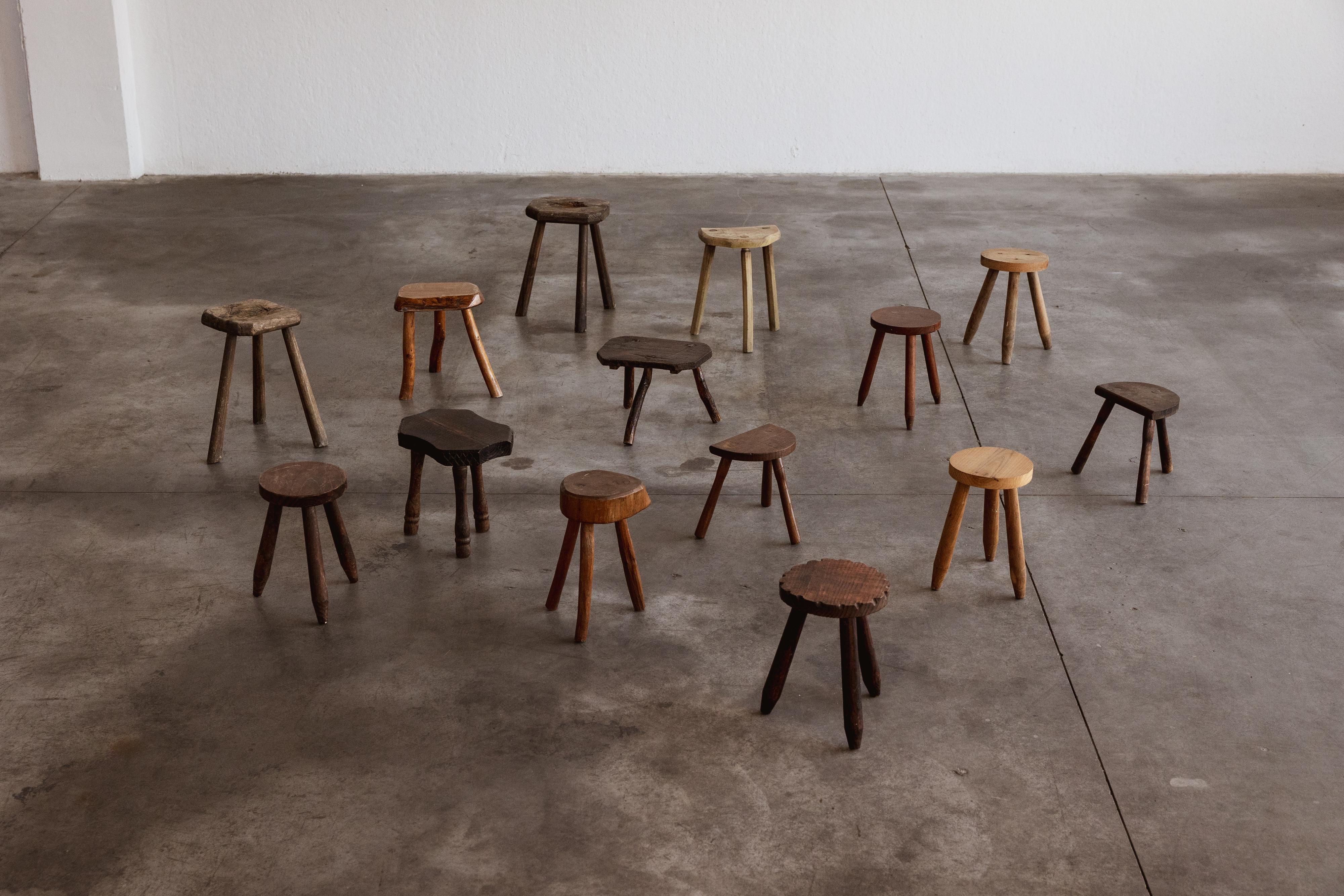 French Sculptural Primitive Stools, 1960, Set of 14 in vendita 2