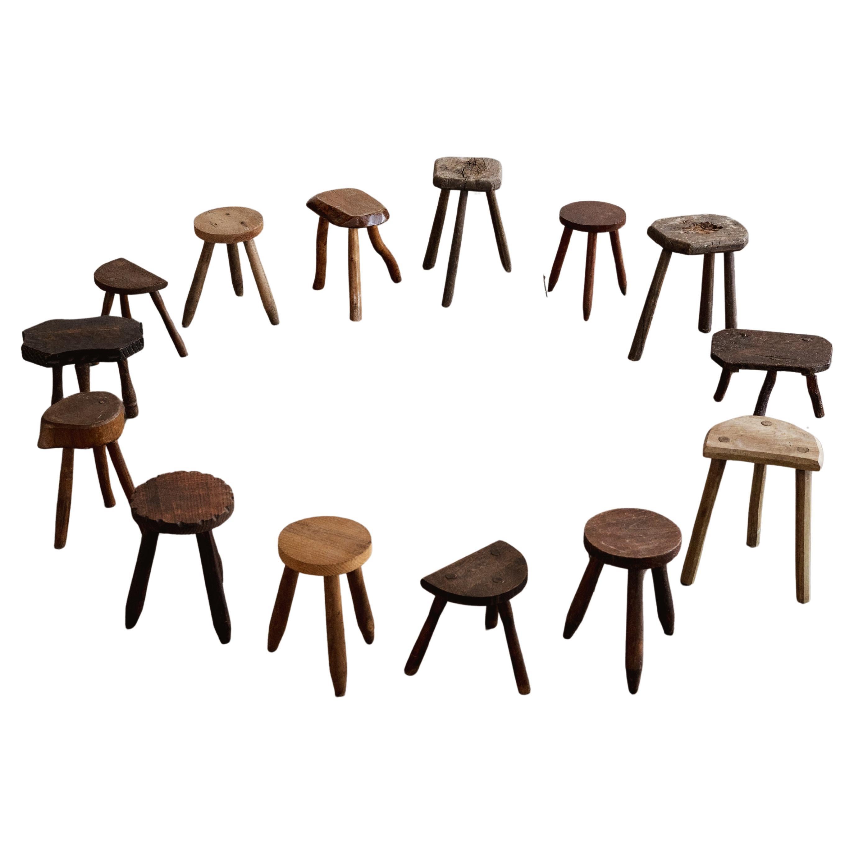 French Sculptural Primitive Stools, 1960, Set of 14