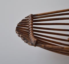 French Sculptural Rattan Fruit Basket, France, 1950s
