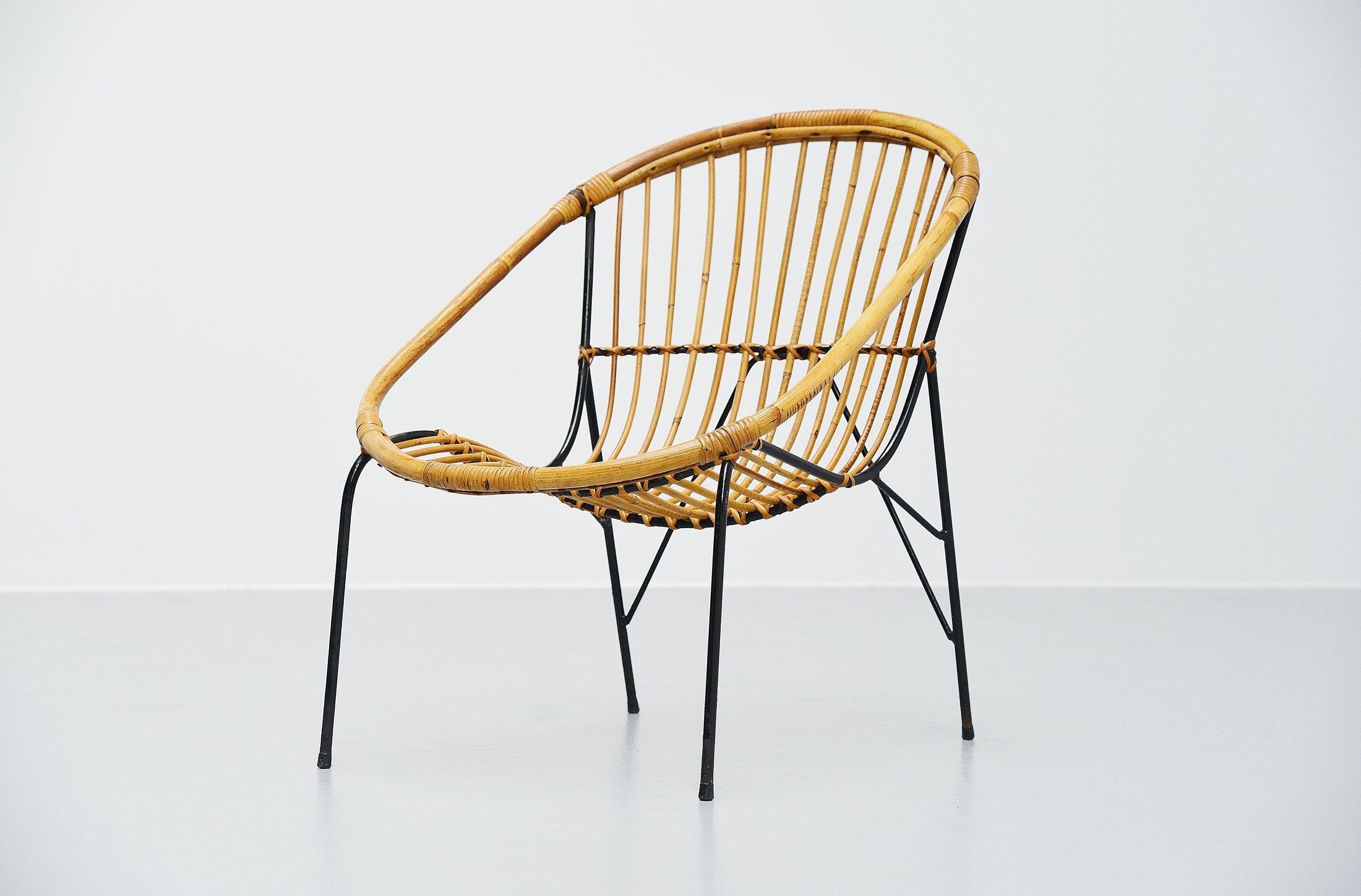 Mid-Century Modern French Sculptural Rattan Lounge Chair, France, 1950