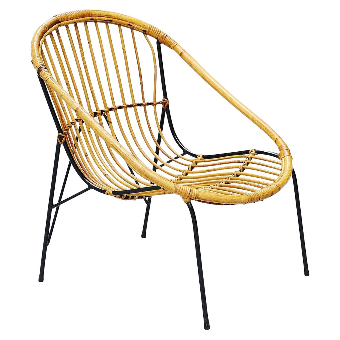 French Sculptural Rattan Lounge Chair, France, 1950