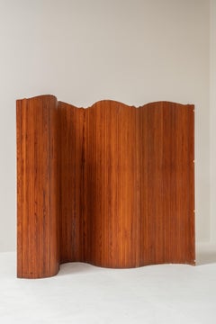 French Sculptural Wooden Paravent / Room Divider, 1970s