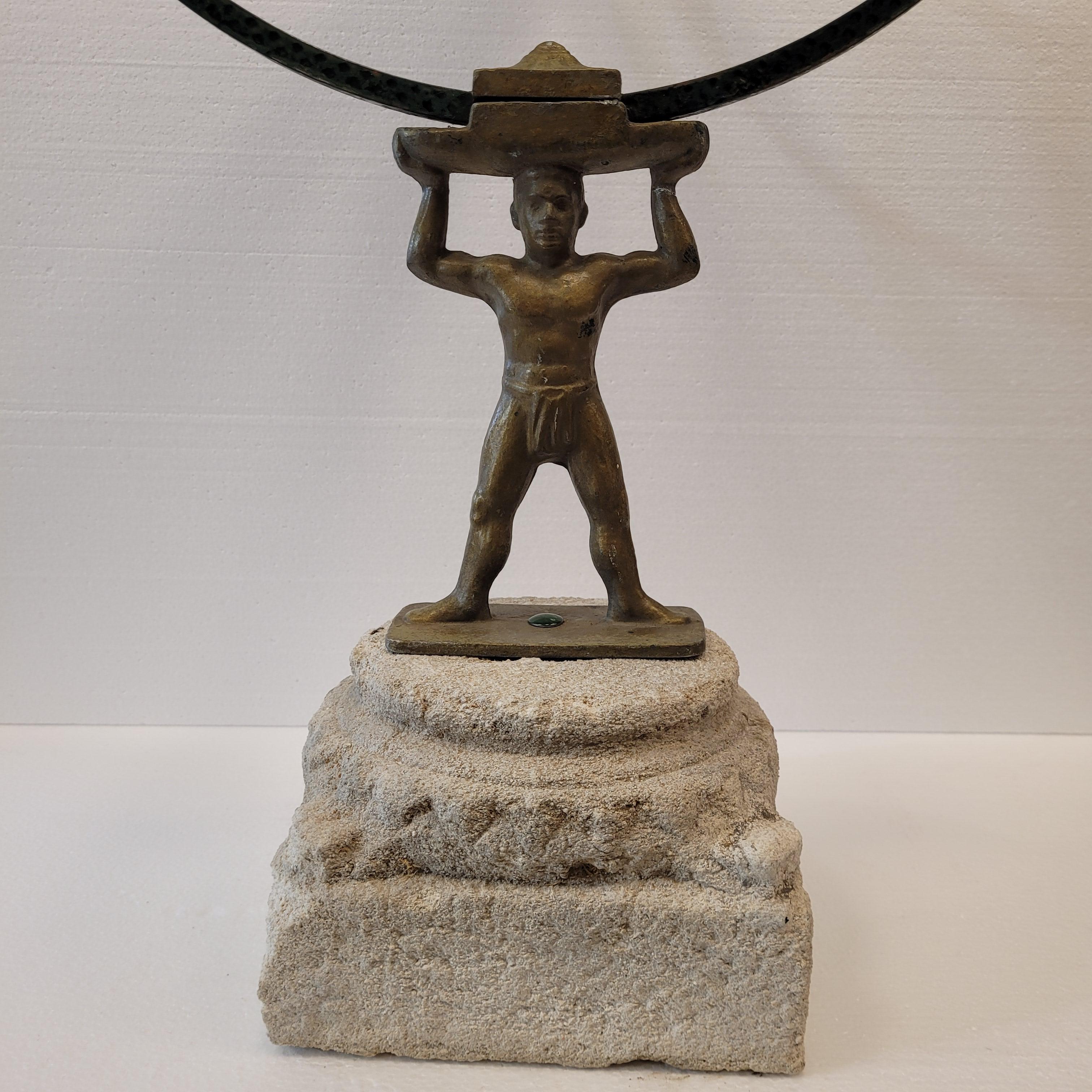 Black French Sculpture “Armilar sundial”, bronze and stone, mid-s. XX
