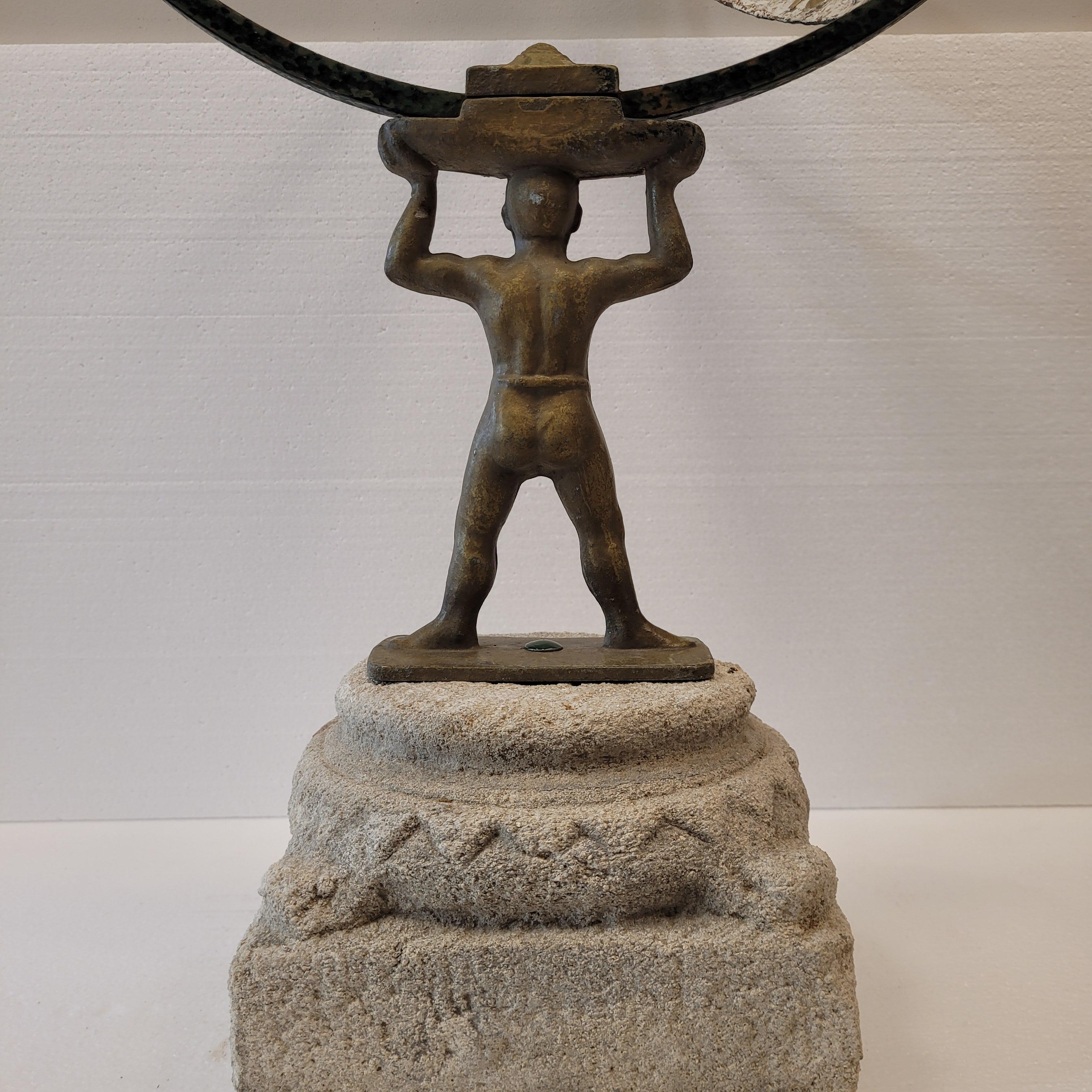 French Sculpture “Armilar sundial”, bronze and stone, mid-s. XX 3