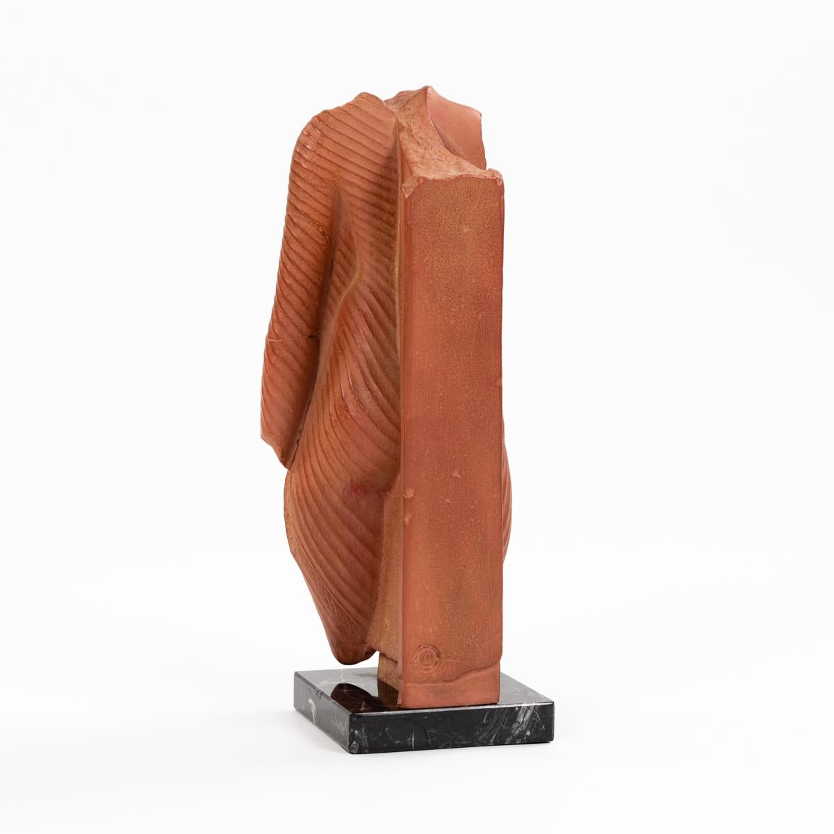Late 20th Century French Sculpture in Terracotta of an Antique Female Torso on Black Marble 1970s For Sale