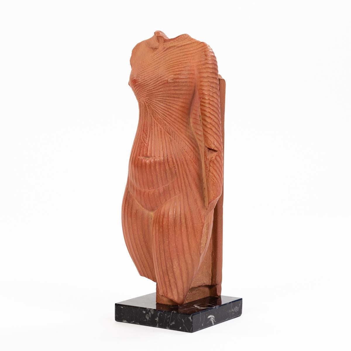 French Sculpture in Terracotta of an Antique Female Torso on Black Marble 1970s For Sale 2