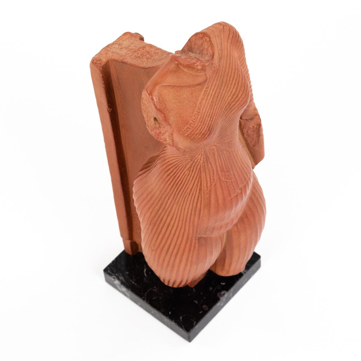 French Sculpture in Terracotta of an Antique Female Torso on Black Marble 1970s For Sale 3