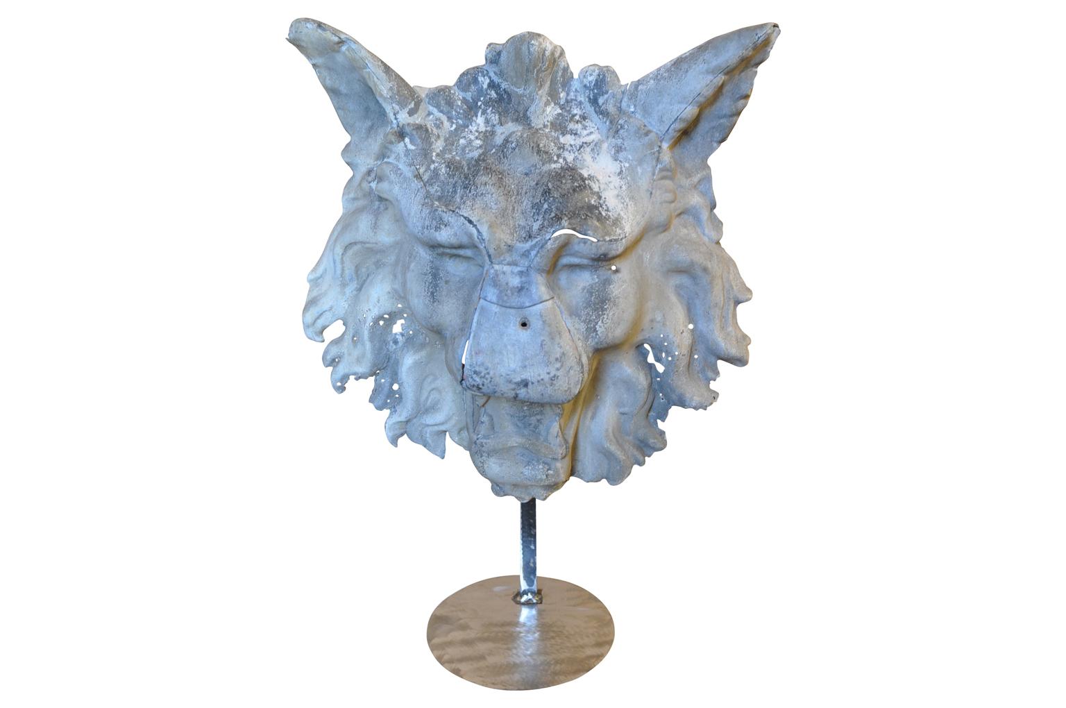 French Sculpture in Zinc of a Mythical Head of a Lion-Wolf 1