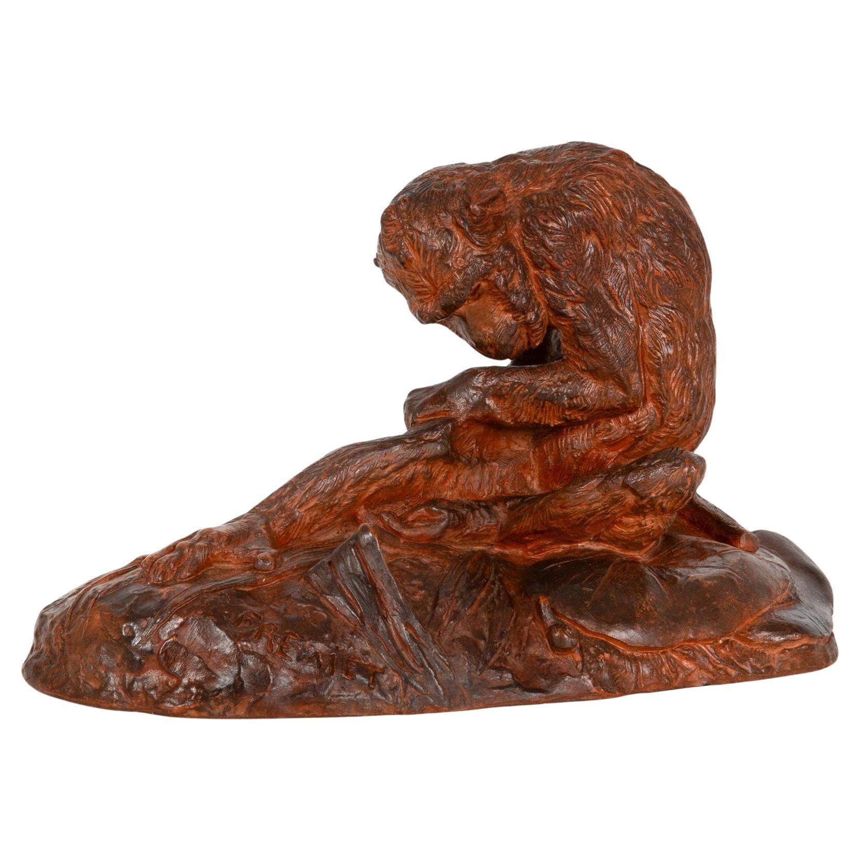 Scultura francese "Scimmia che studia una lumaca" di Emmanuel Fremiet ca. 1895 in vendita