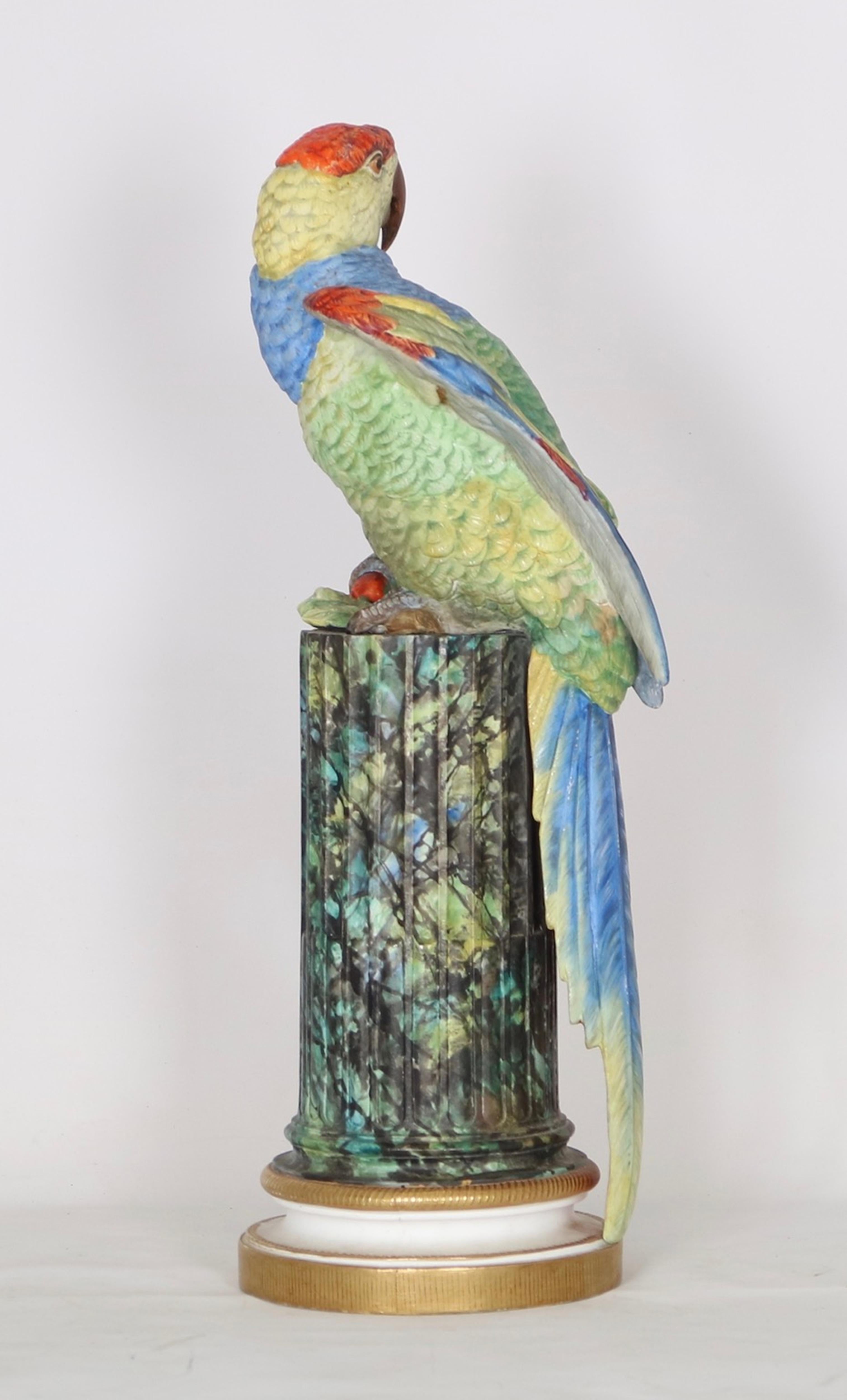 French Sculpture of a Parrot Perched on a Column in Bisque In Excellent Condition In New York, NY