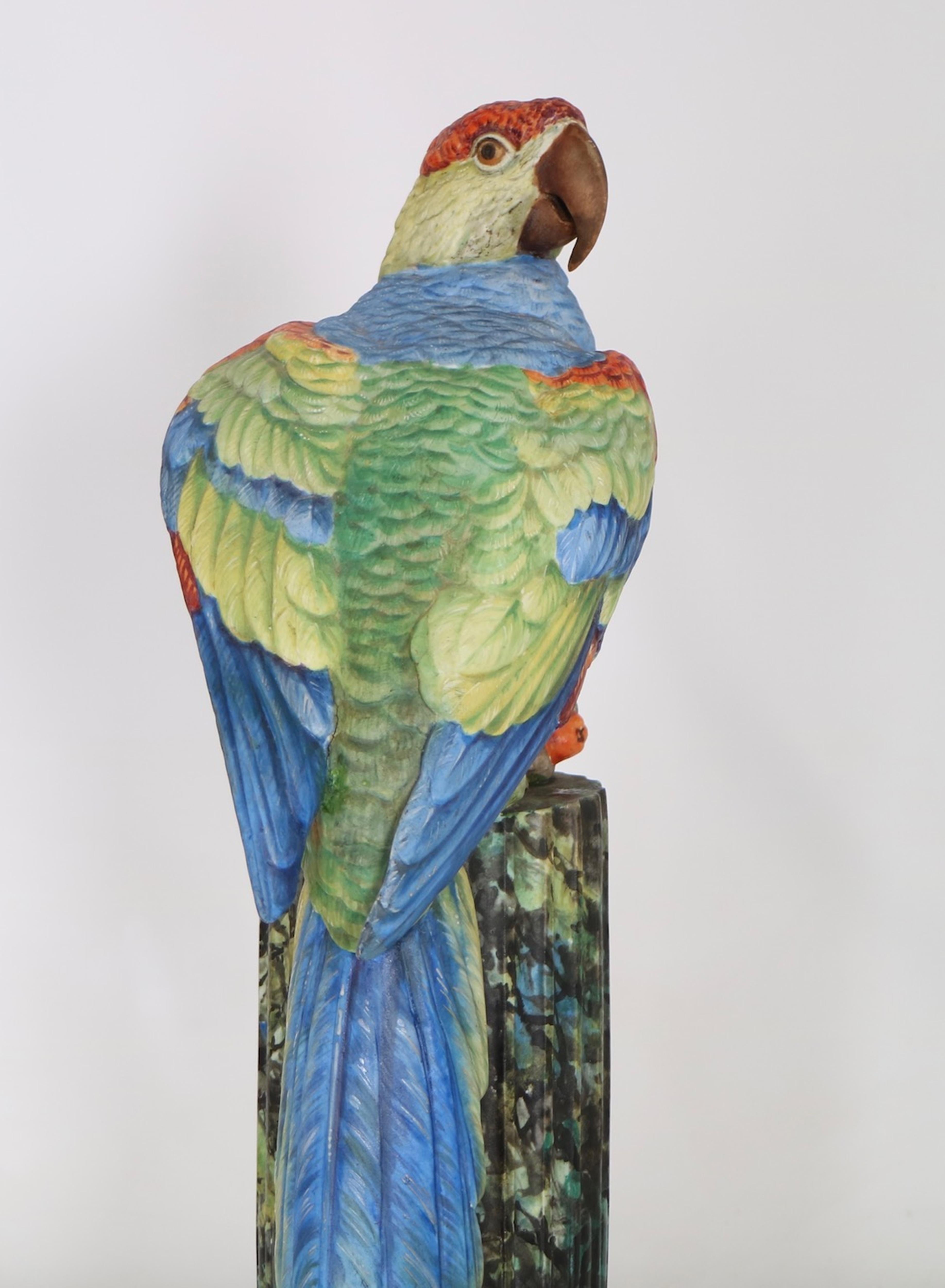 French Sculpture of a Parrot Perched on a Column in Bisque 1