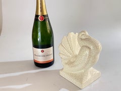 French sculpture of a pigeon in  Cracked Ceramic circa 1960 France White Color