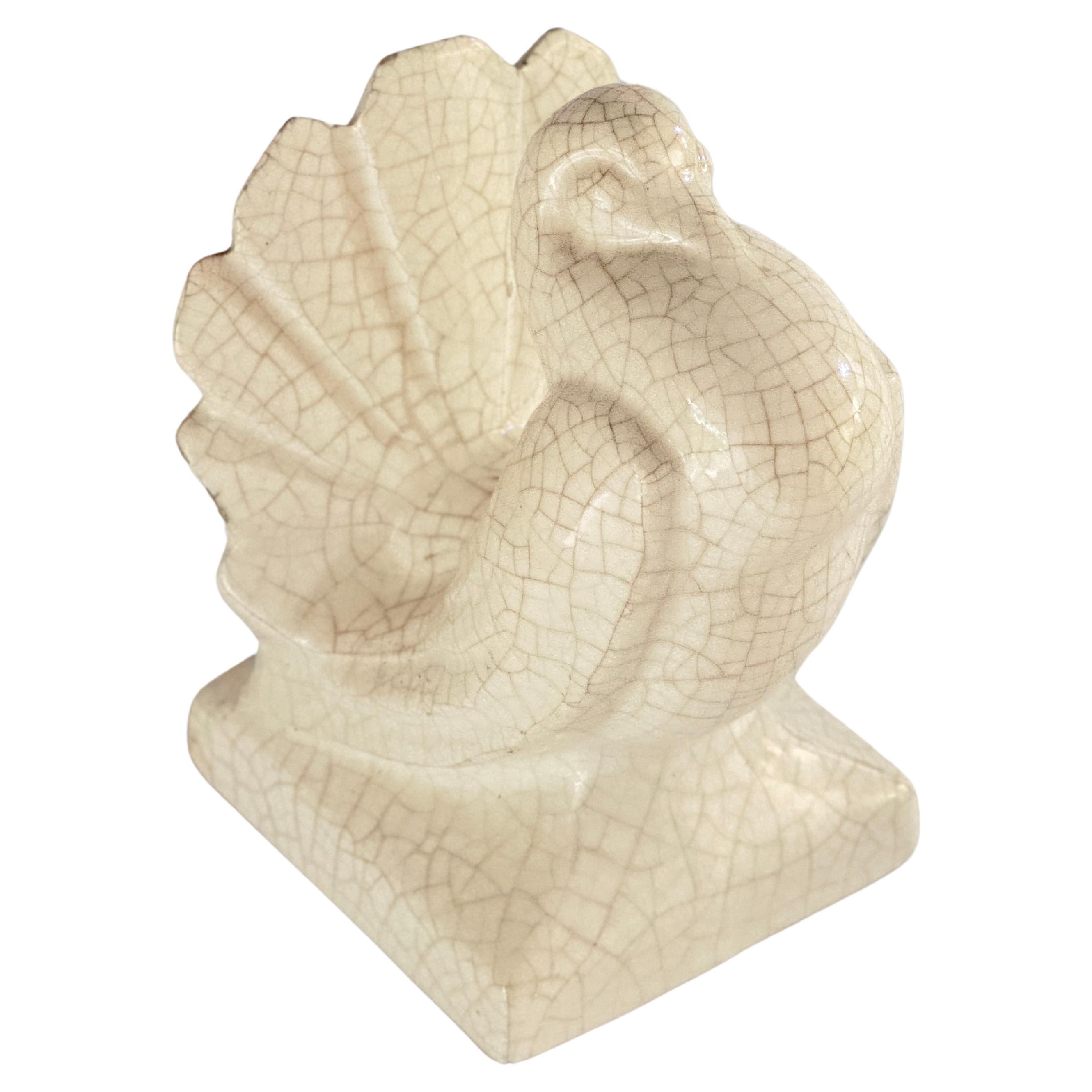 French sculpture of a pigeon in  Cracked Ceramic circa 1960 France White Color For Sale