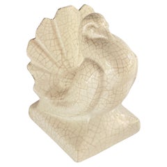 French sculpture of a pigeon in  Cracked Ceramic circa 1960 France White Color