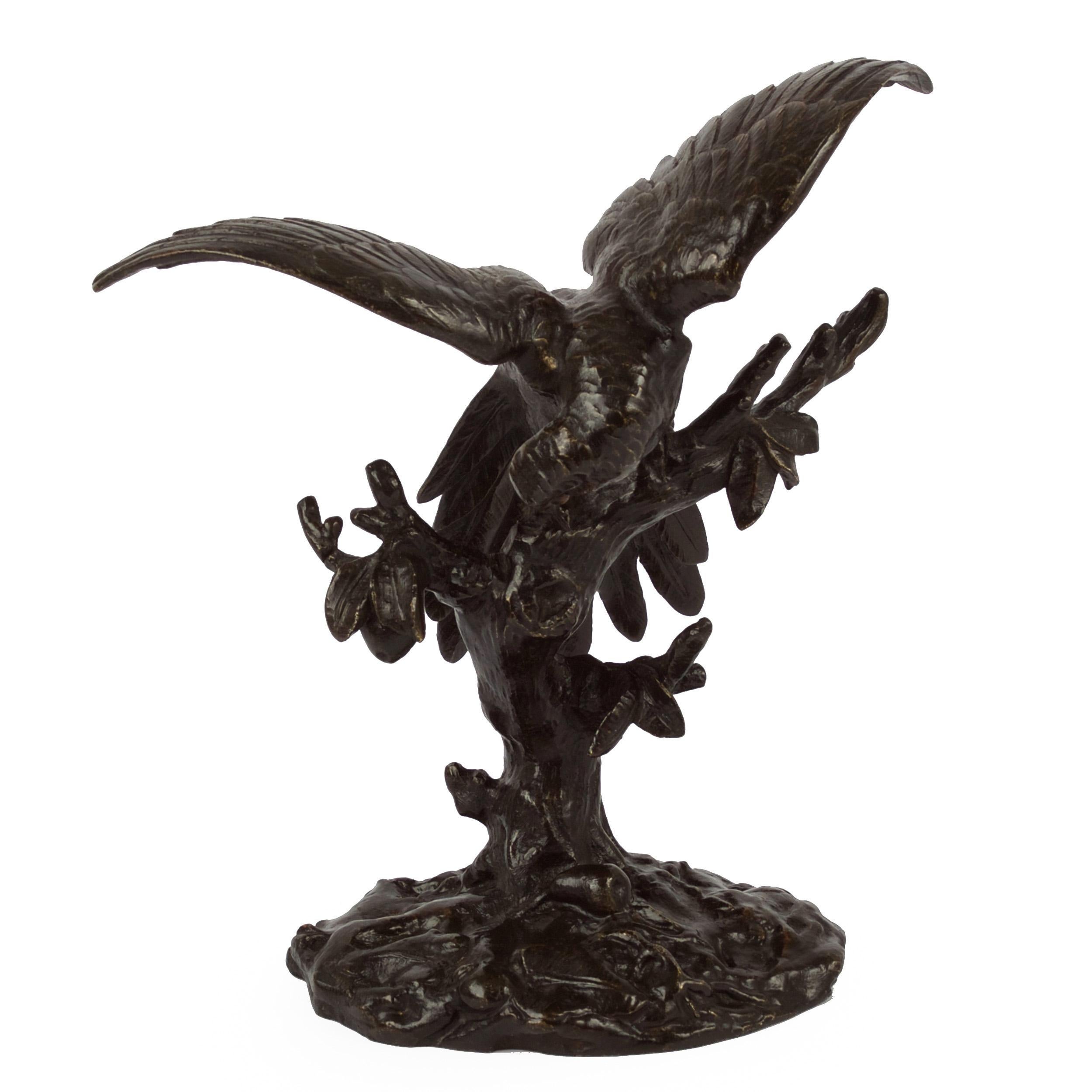 Sculpté Sculpture française ' Parakeet on Tree ' d'après un modèle d'Antoine-Louis Barye en vente