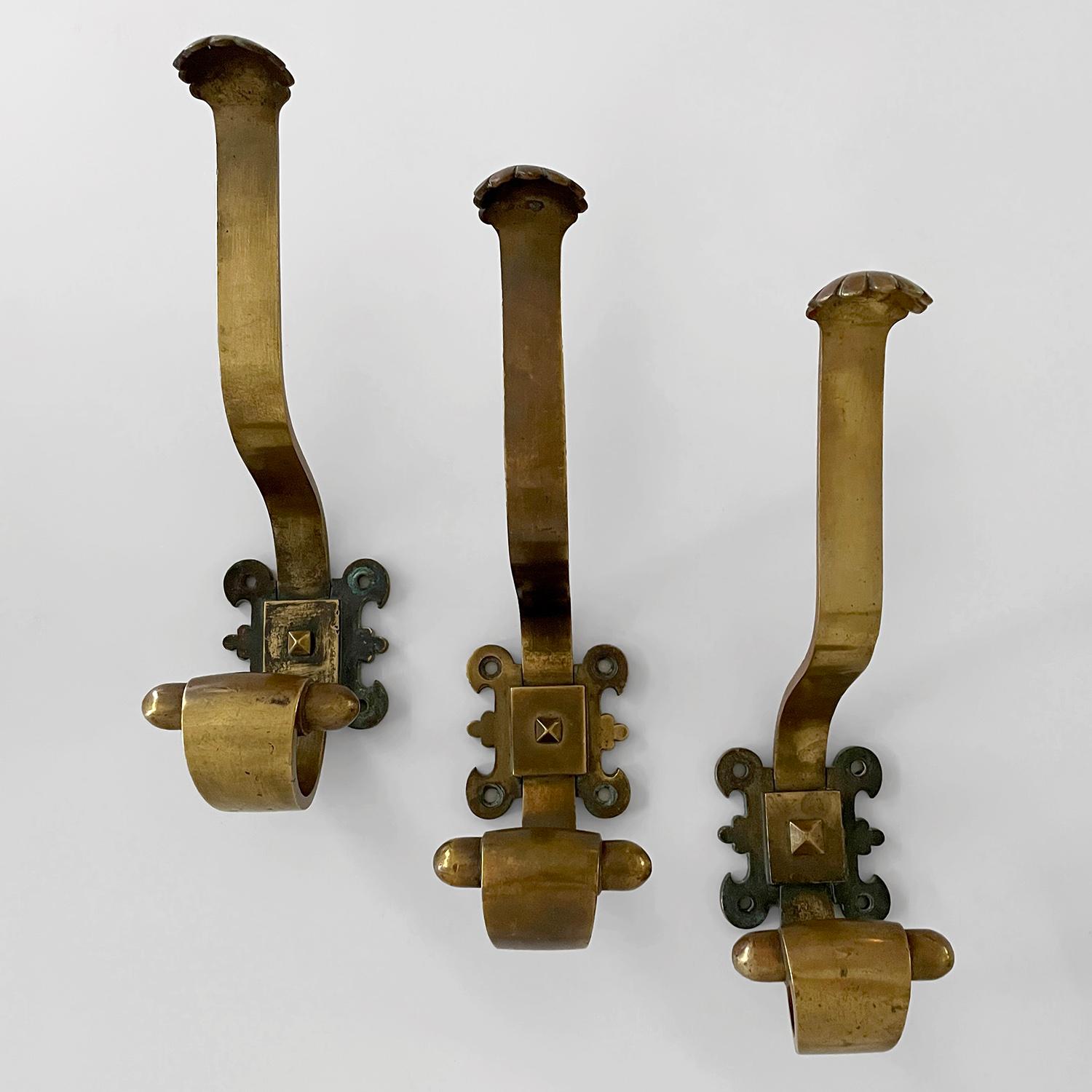 French Sculputed Aged Bronze Studded Wall Coat Hooks - 3 available For Sale 1