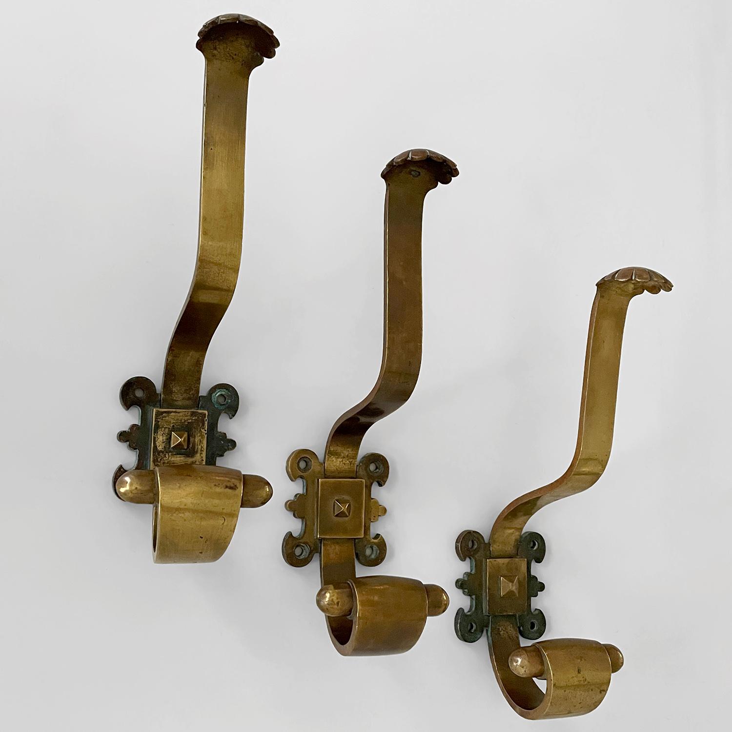 French Sculputed Aged Bronze Studded Wall Coat Hooks - 3 available For Sale 2
