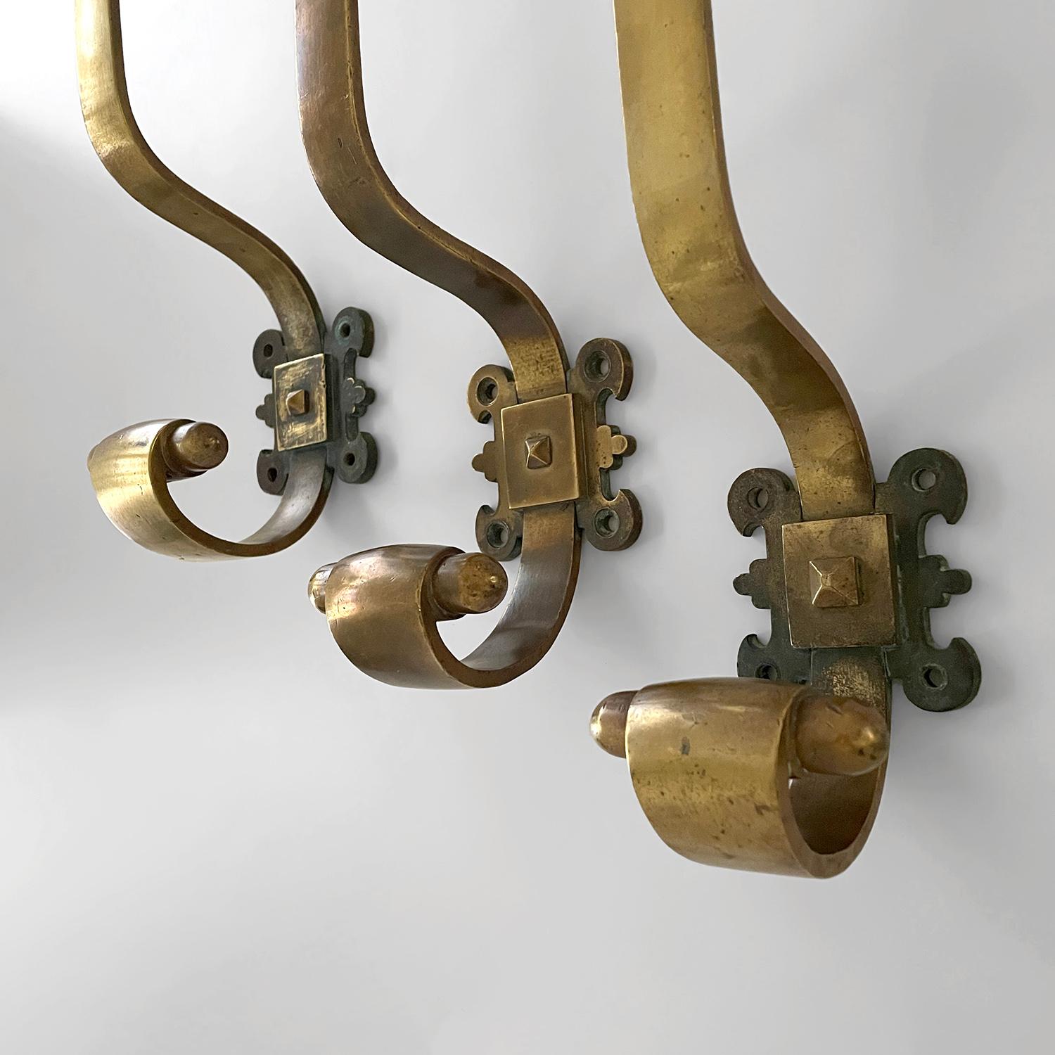French Sculputed Aged Bronze Studded Wall Coat Hooks - 3 available For Sale 3
