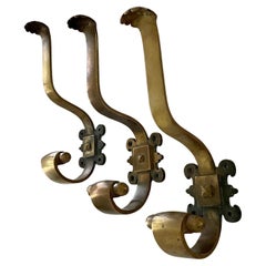 French Sculputed Aged Bronze Studded Wall Coat Hooks - 3 available