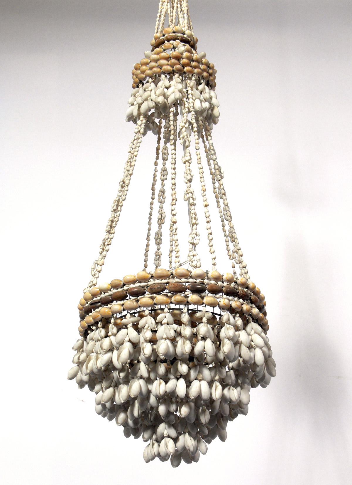 French sea shells chandelier or pendant lamp, France, circa 1960s. It has been rewired and is ready to mount.