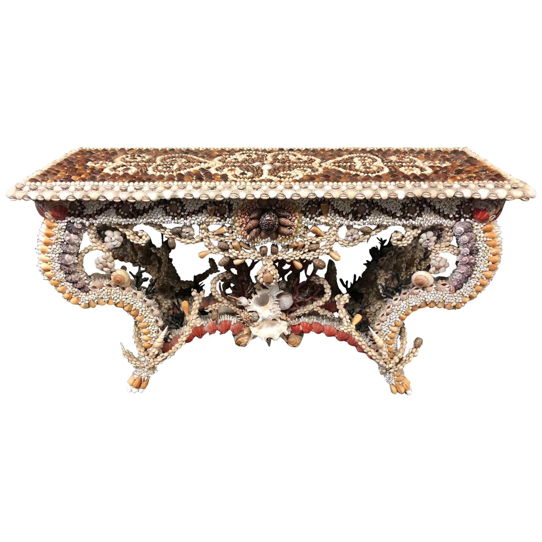 French Seashell Encrusted Console / Entry Table