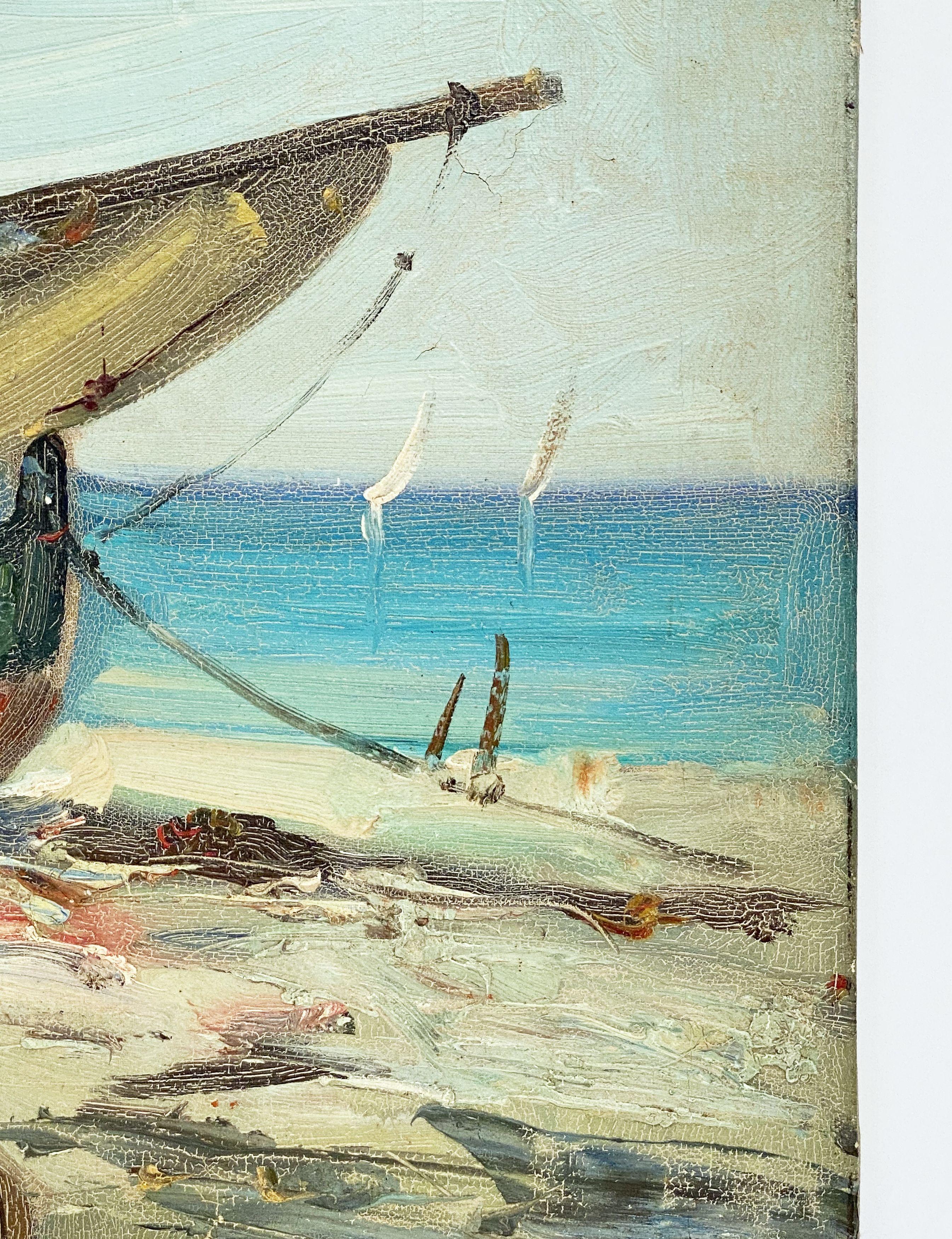 Peinture à l'huile sur toile de bateaux en bord de mer 5