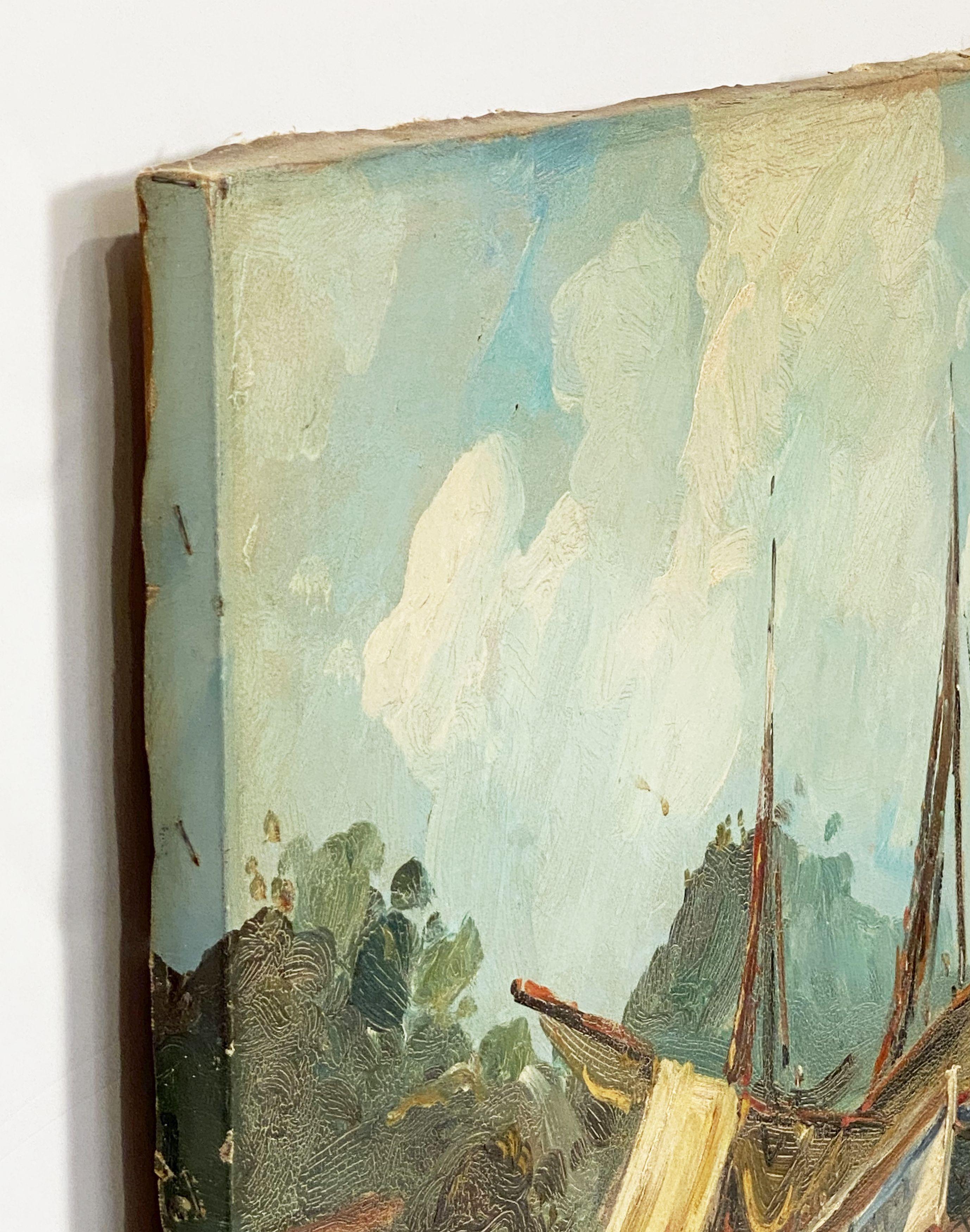 Peinture à l'huile sur toile de bateaux en bord de mer 10
