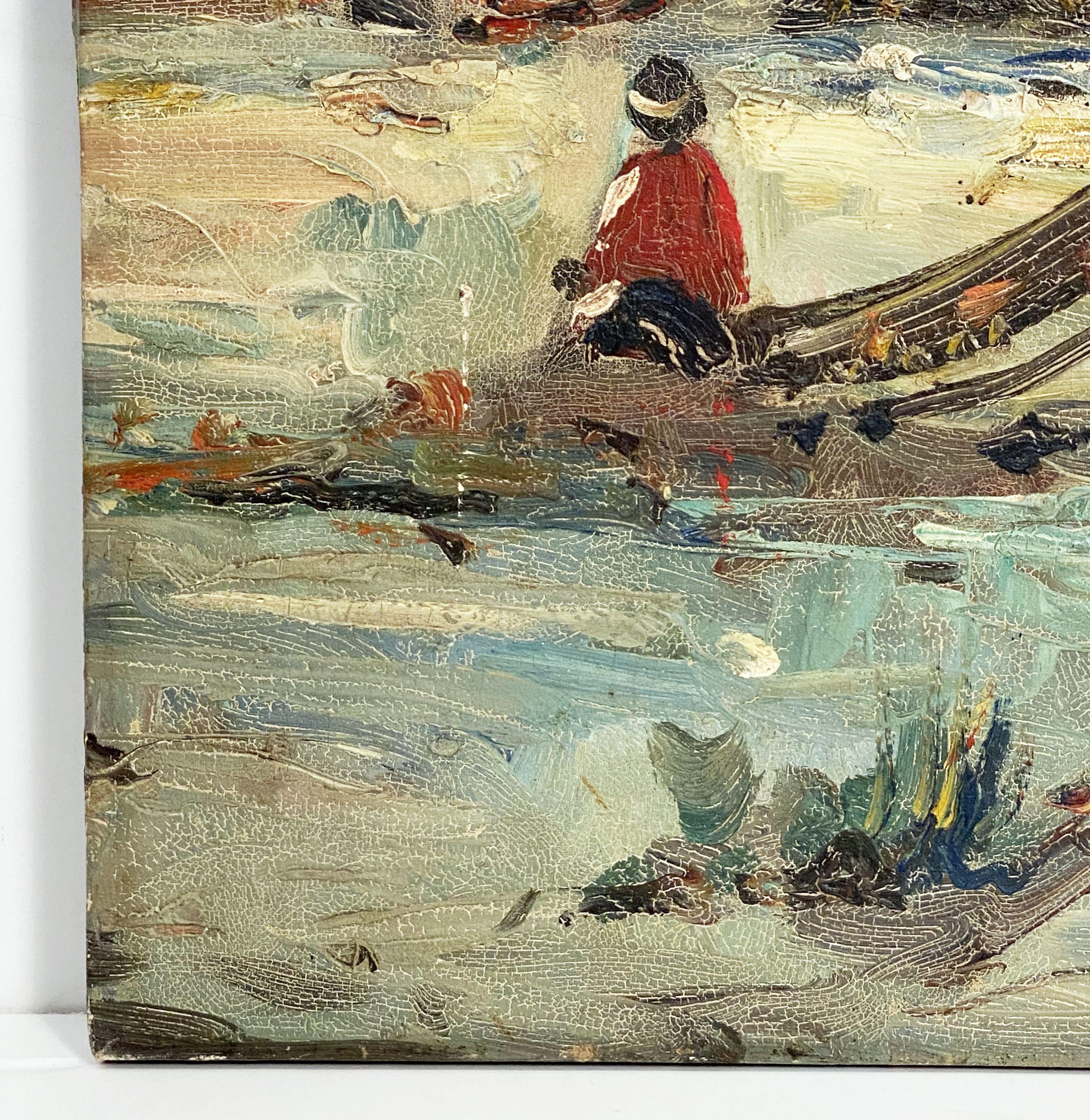 Peinture à l'huile sur toile de bateaux en bord de mer 2
