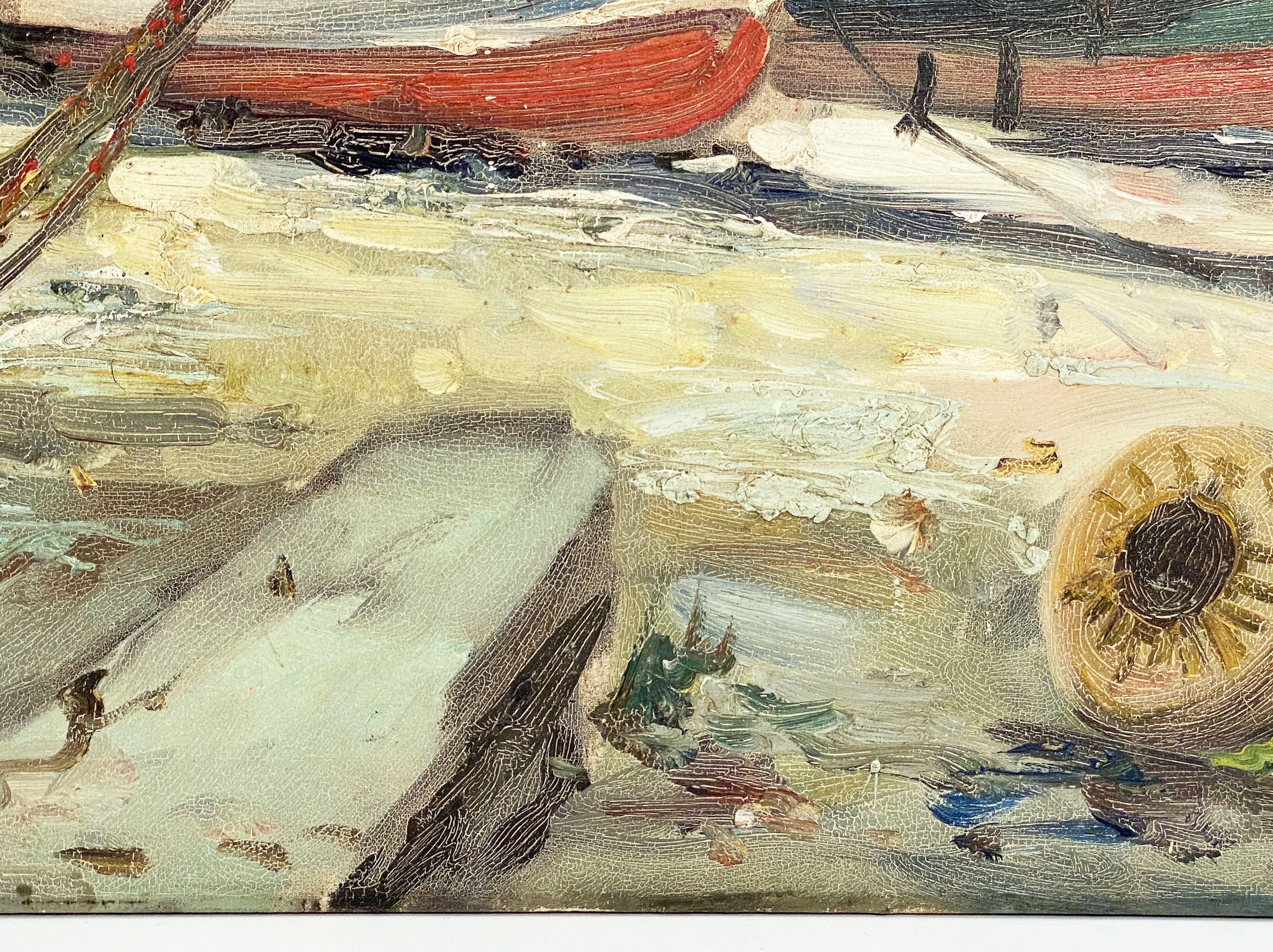Peinture à l'huile sur toile de bateaux en bord de mer 3
