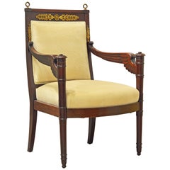 French Second Empire Eagle Wing Carved and Bronze Mounted Mahogany Armchair