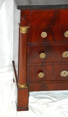 French Second Empire Period Mahogany Chest of Drawers with Marble Top Small Size