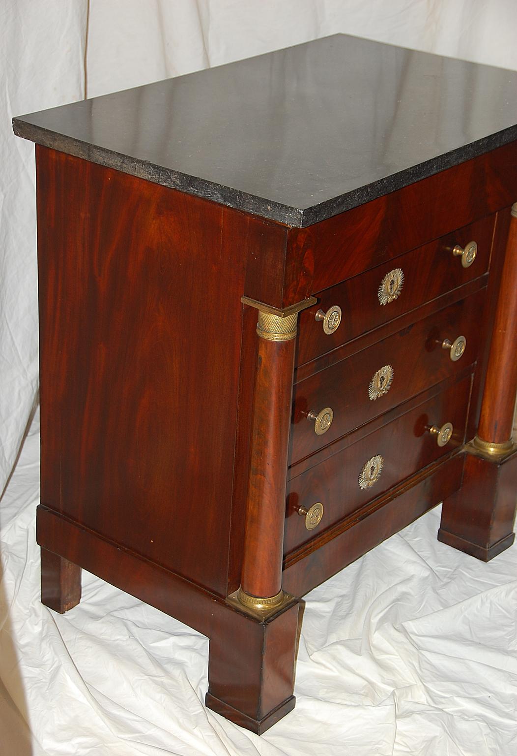 Empire Revival French Second Empire Period Mahogany Chest of Drawers with Marble Top Small Size