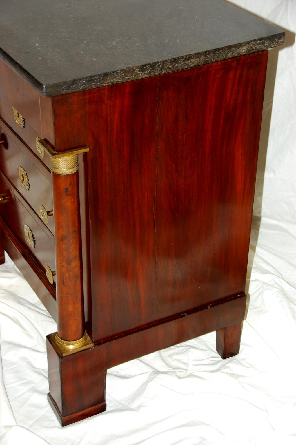 French Second Empire Period Mahogany Chest of Drawers with Marble Top Small Size In Good Condition In Wells, ME