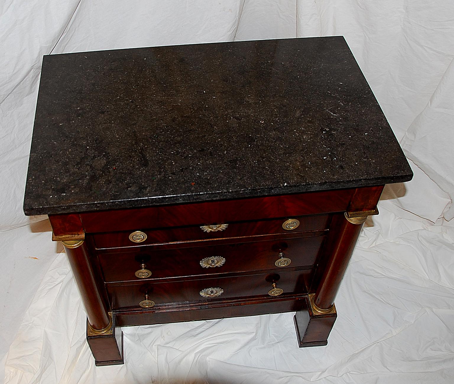 19th Century French Second Empire Period Mahogany Chest of Drawers with Marble Top Small Size
