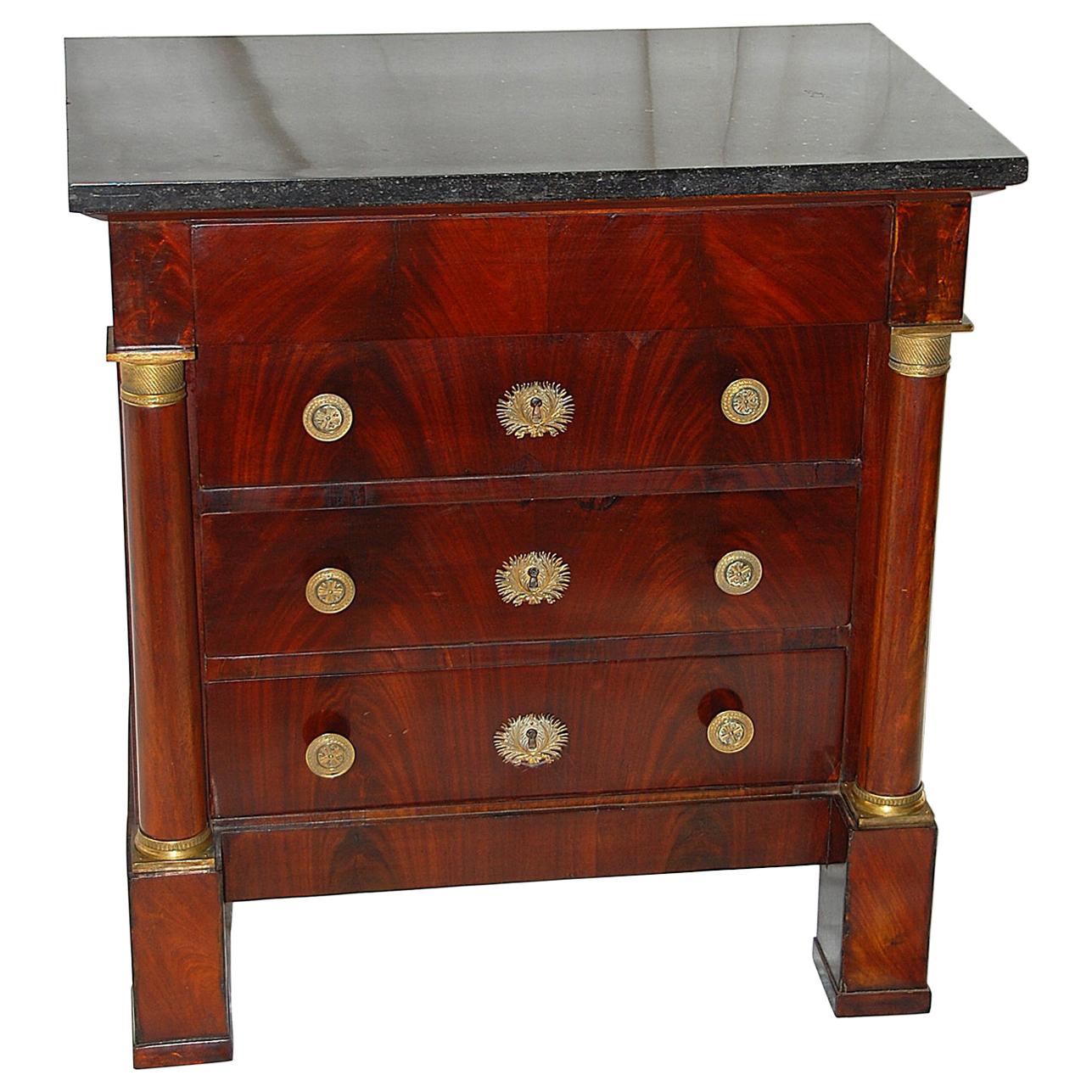 French Second Empire Period Mahogany Chest of Drawers with Marble Top Small Size