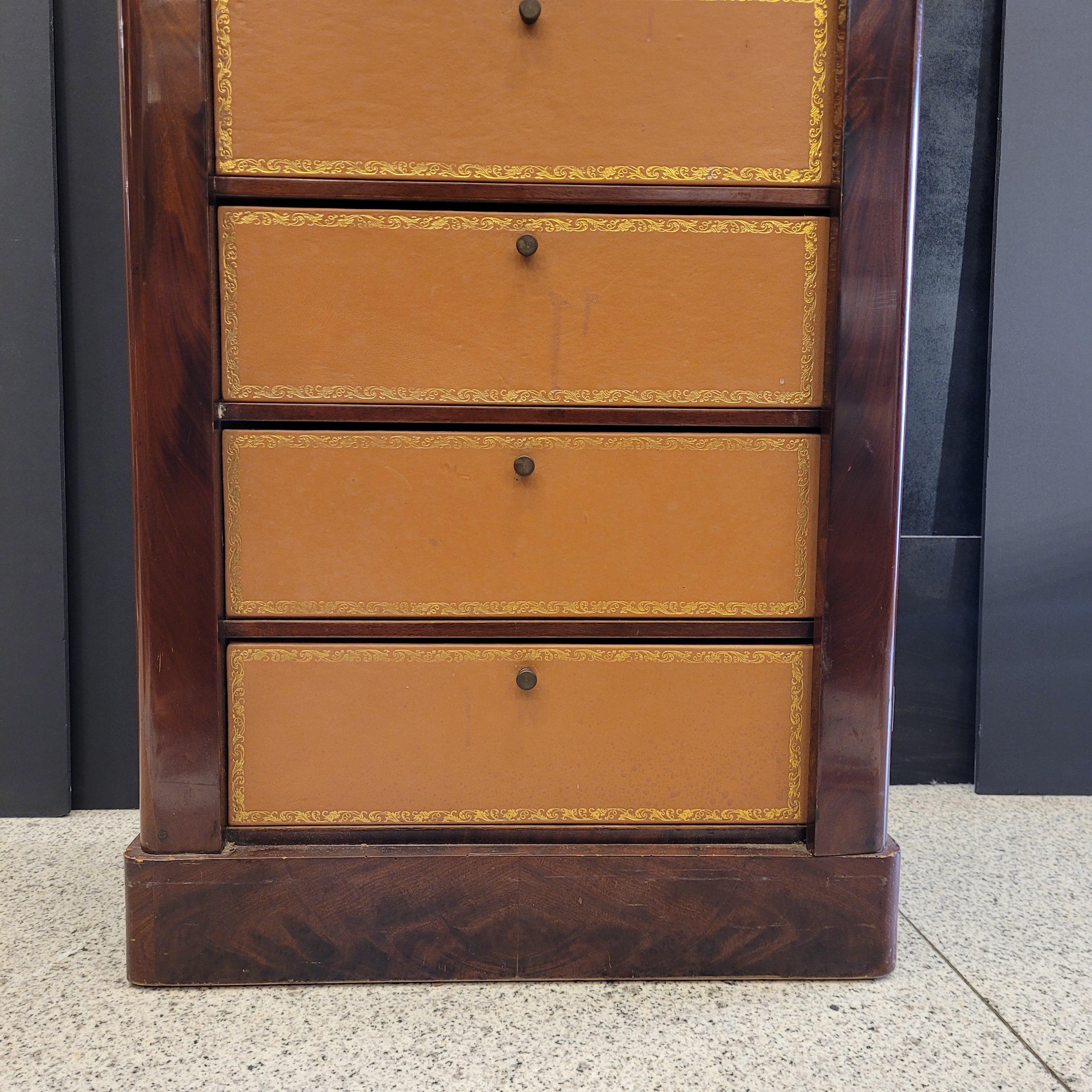 Early 19th Century French Secretaire Cartonnier, Transition , wood leather For Sale