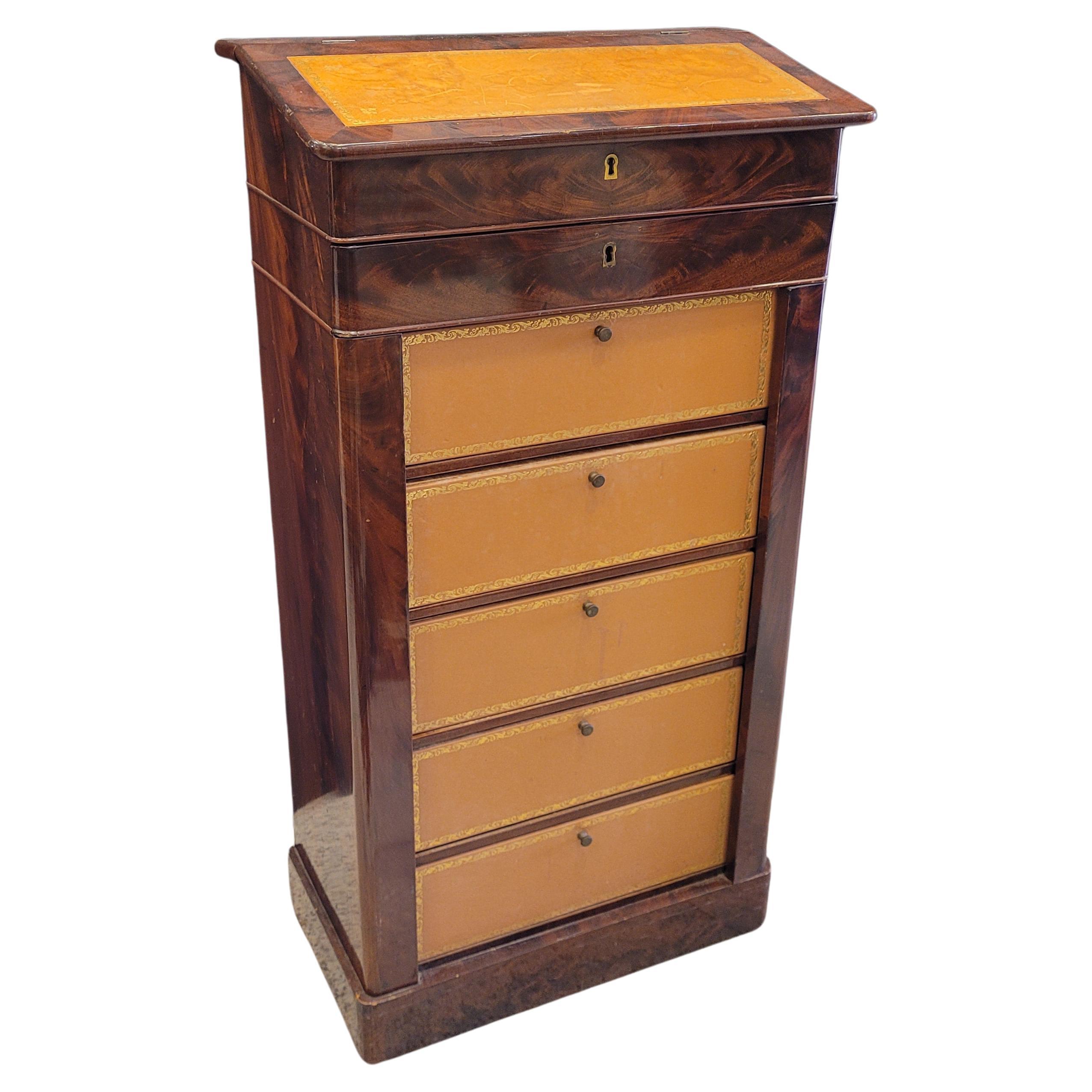 French Secretaire Cartonnier, Transition , wood leather For Sale