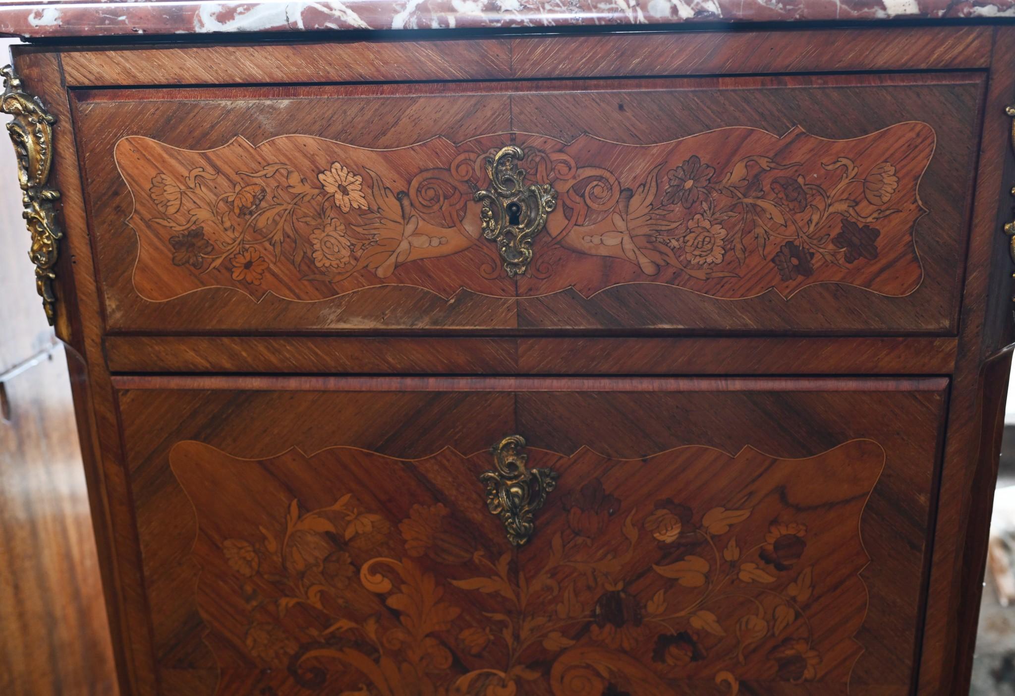Scrivania francese Secretaire Napoleone III Intarsio 1800s in vendita 5