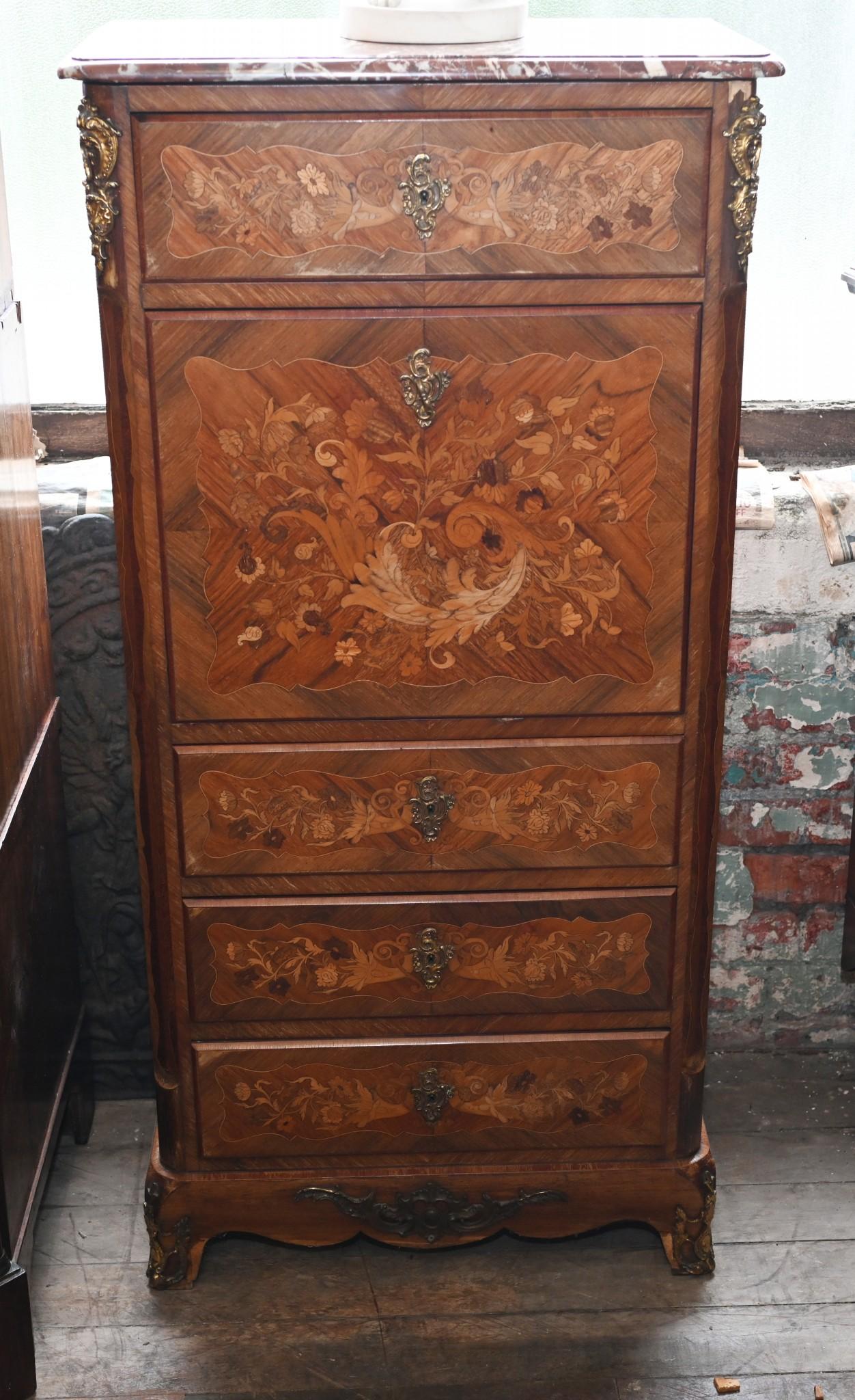 Scrivania francese Secretaire Napoleone III Intarsio 1800s in vendita 8