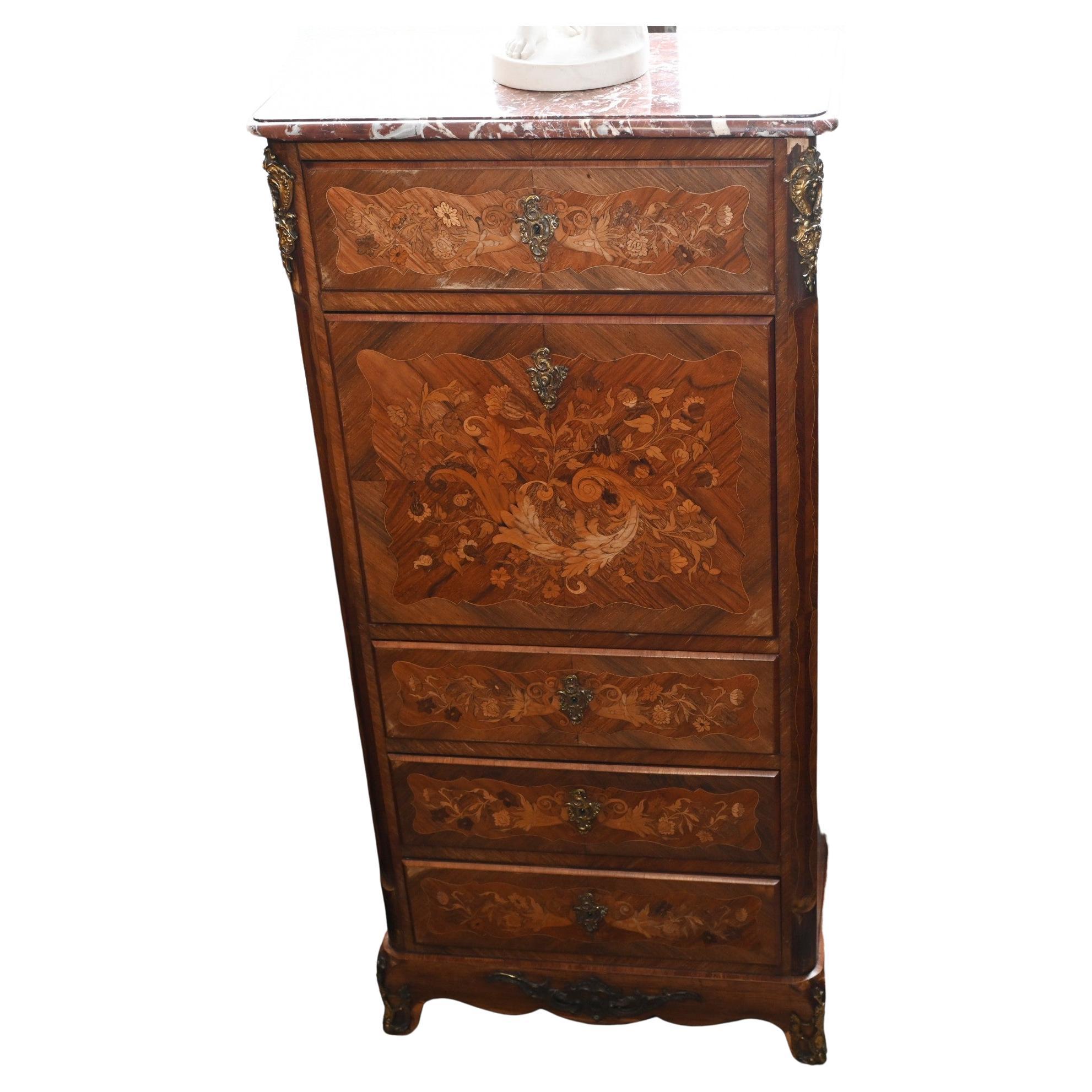 French Secretaire Desk Napoleon III Inlay 1800s