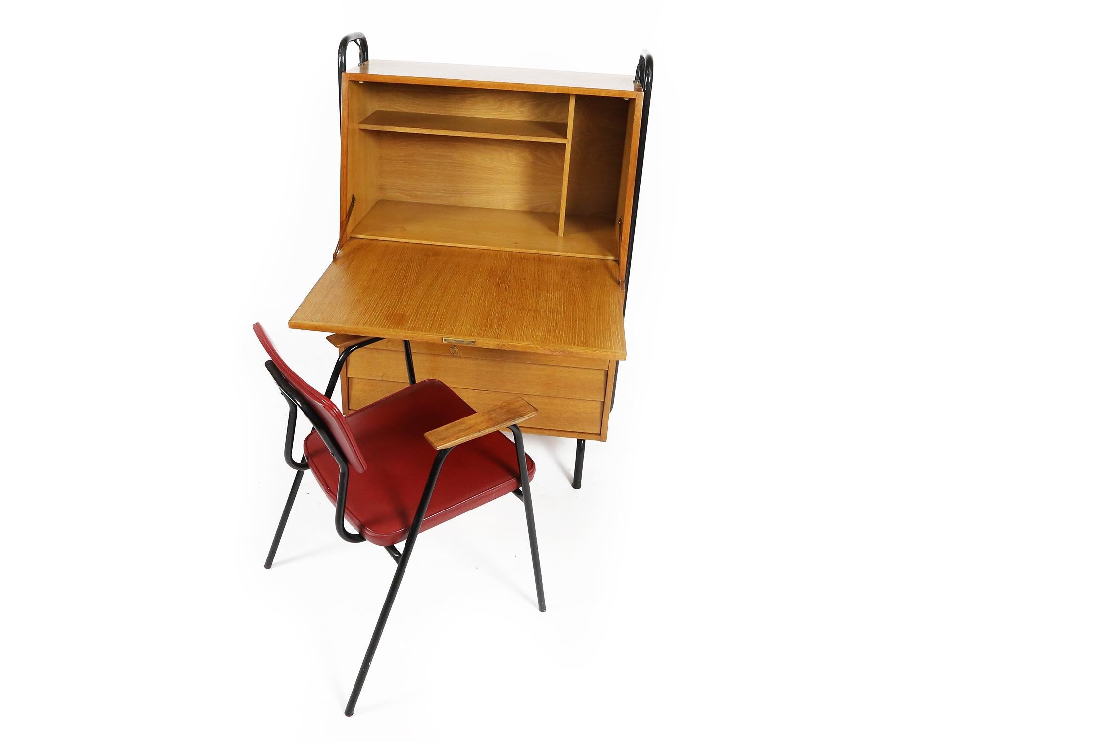 Mid-20th Century French Secretary Desk by Robert Charroy for Mobilor, 1950s