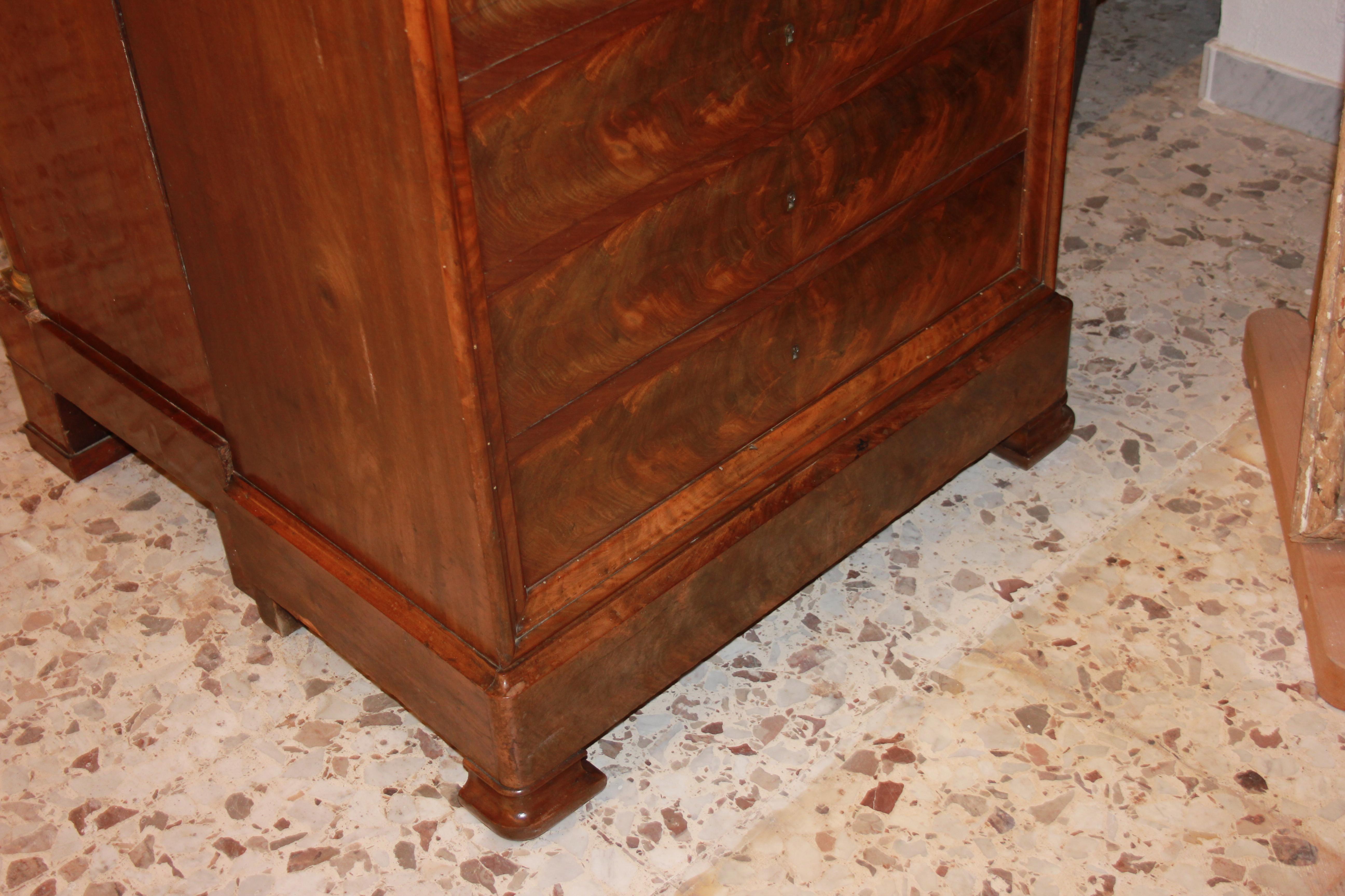 Mahogany French secretary desk in Louis Philippe style, made of mahogany wood from the 18 For Sale