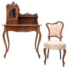 Antique French Secretary Desk with a Chair from circa 1880